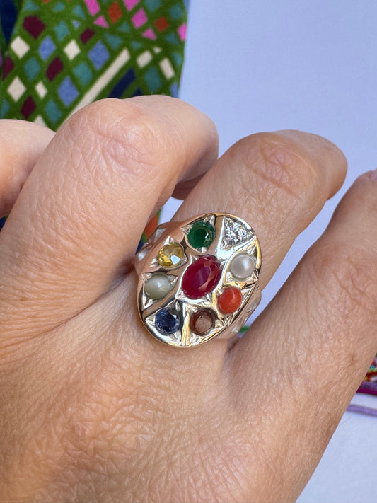 Anello argento 925 Navaratna misura 18 - 28WE