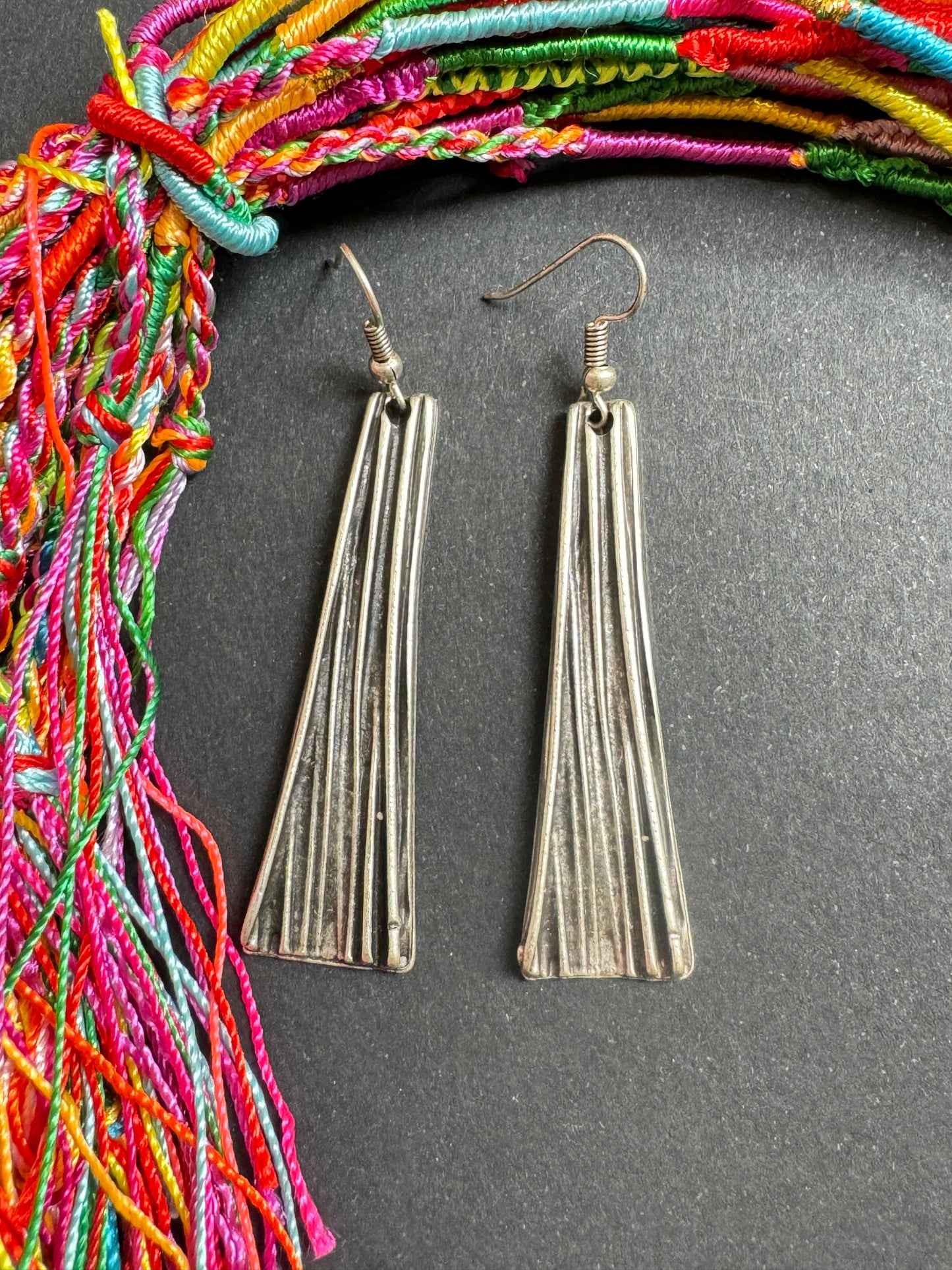 Zamak striped spade earrings