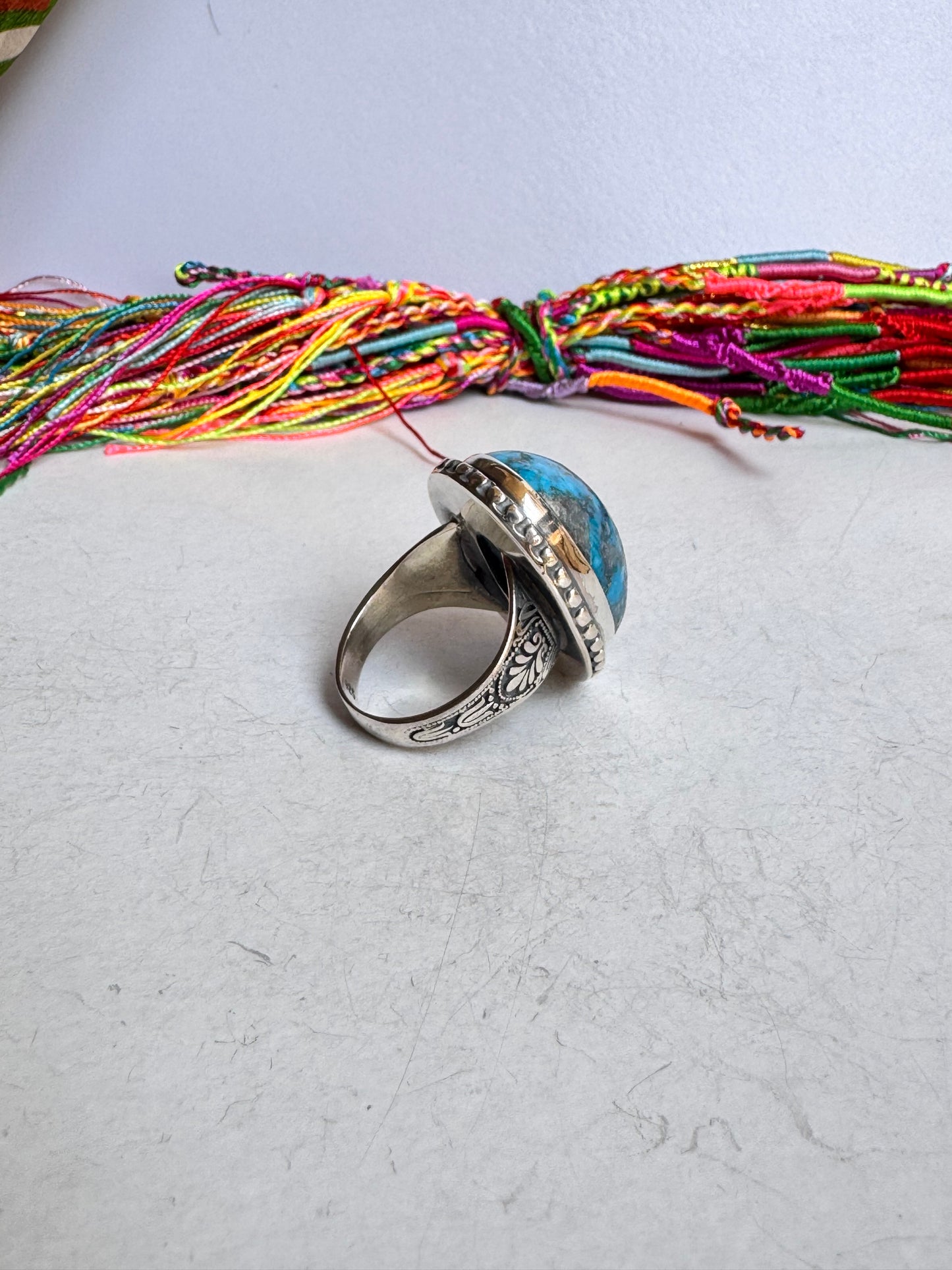 Anello argento 925 copper turquoise turchese misura 28 8V