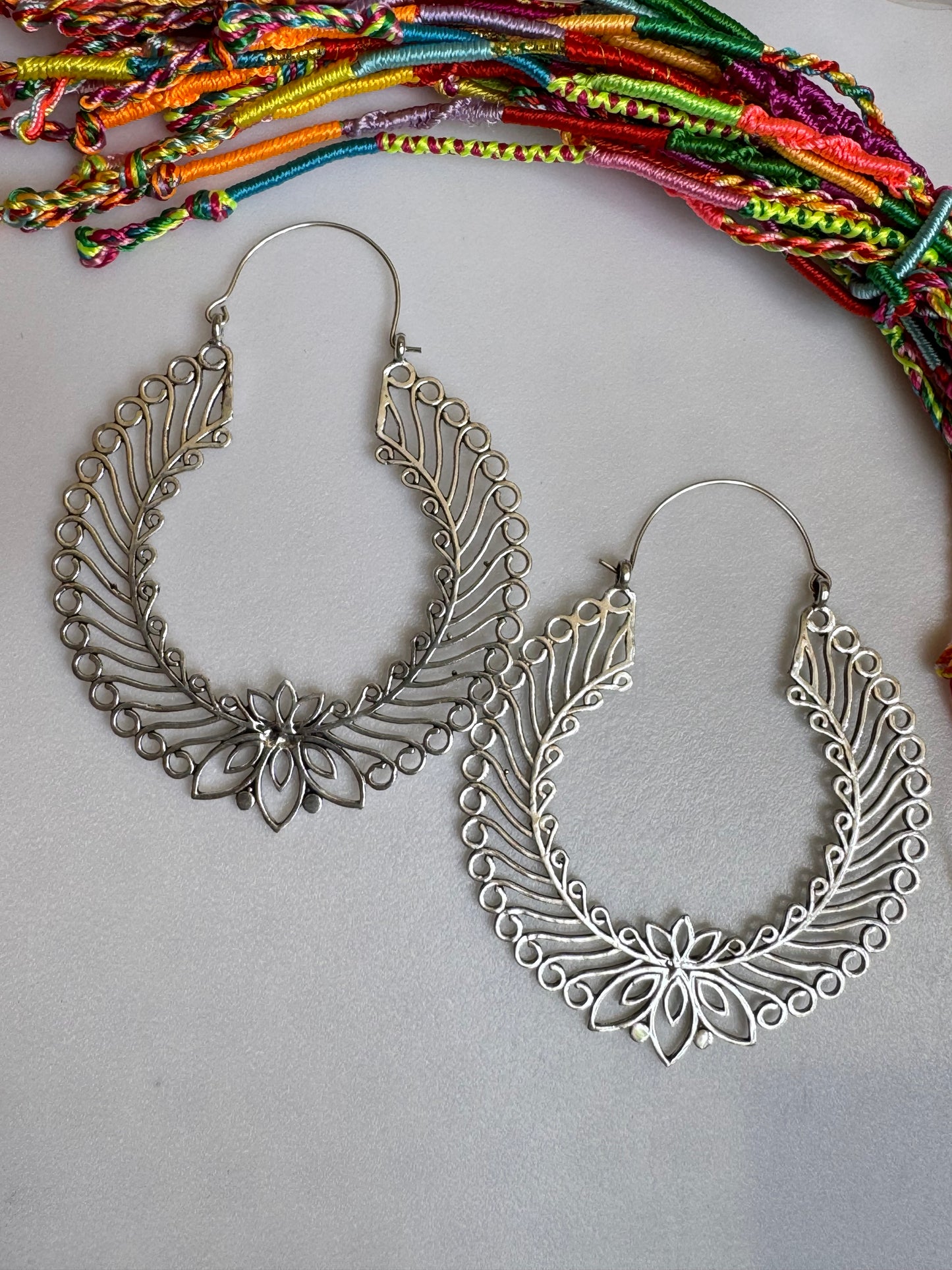 Boho silver giant circle earrings