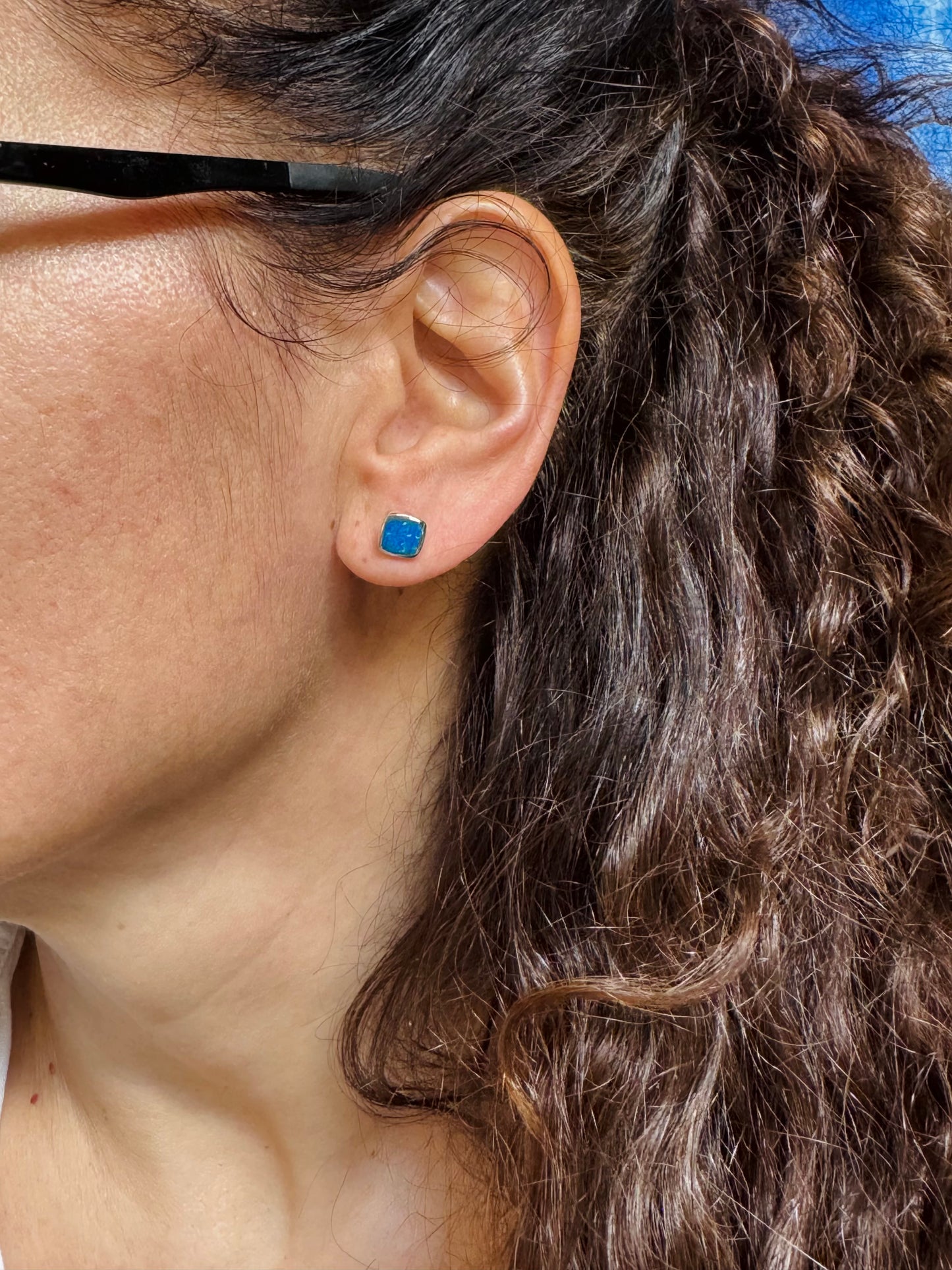 Orecchini lobo argento 925 opale azzurro