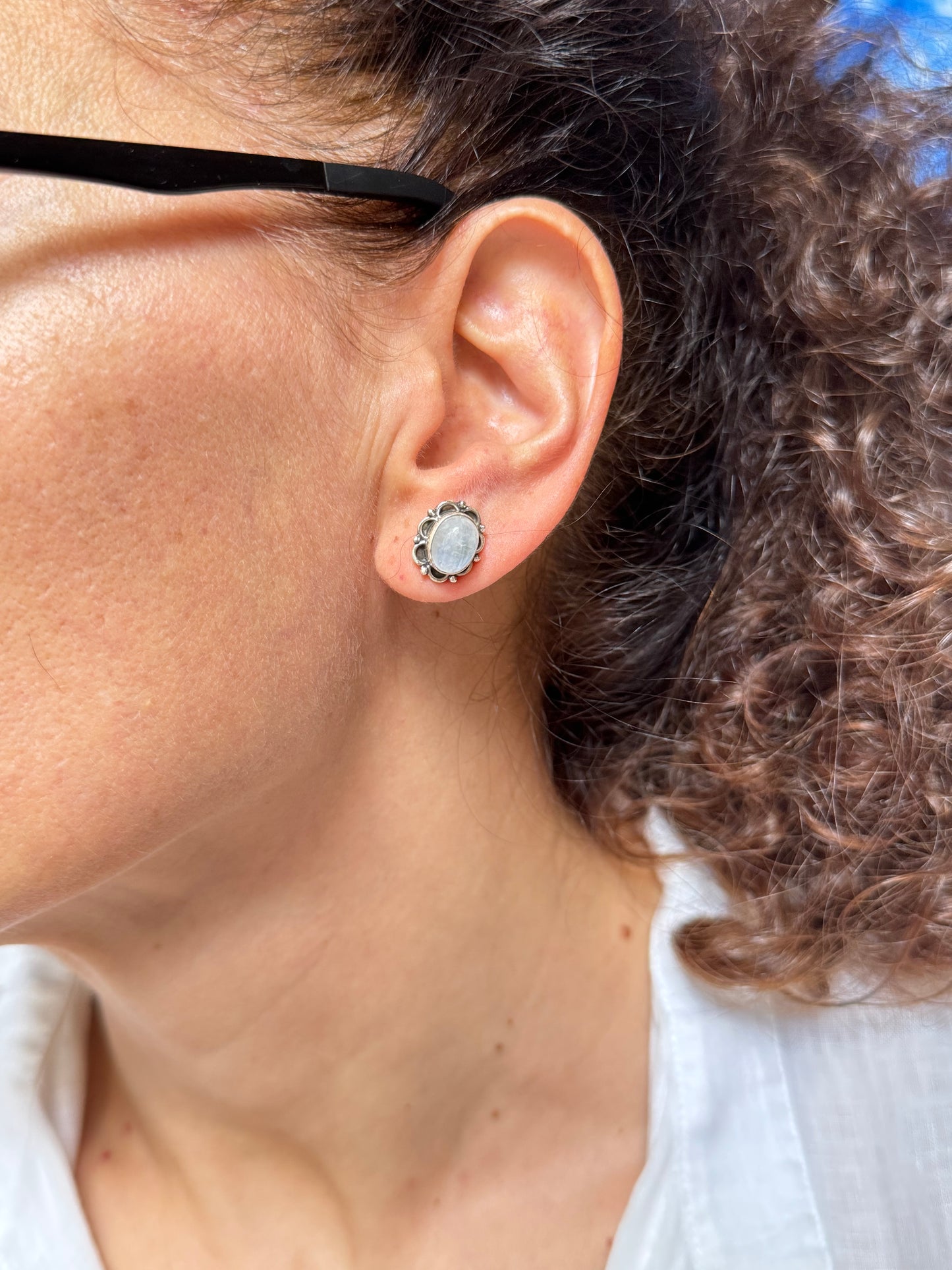 925 Silver Rainbow Moonstone Stud Earrings