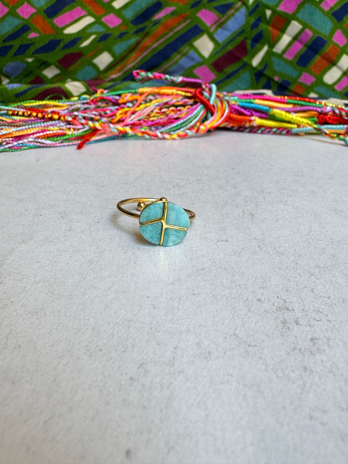 Turquoise golden steel ring