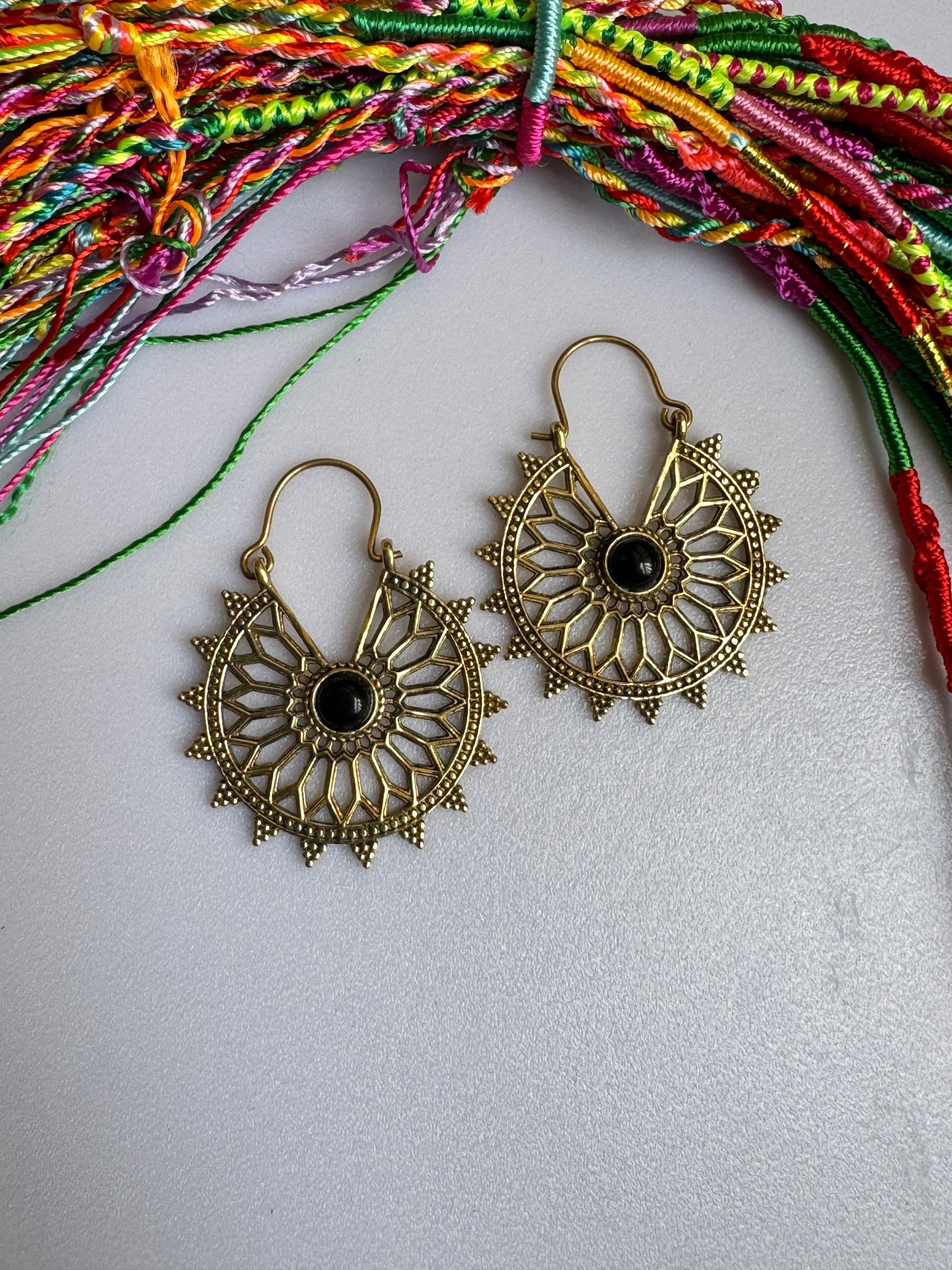 Black onyx golden boho earrings