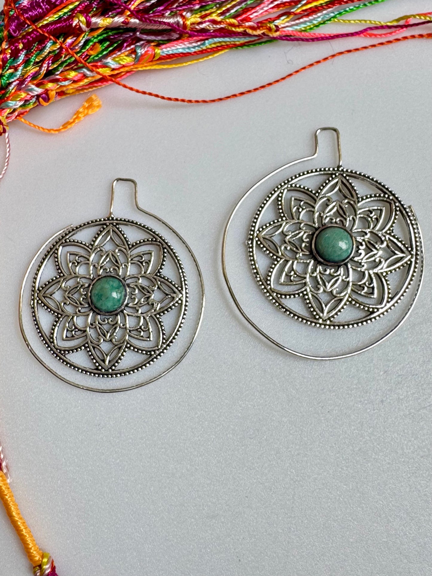 Orecchini boho argentato spirale amazzonite