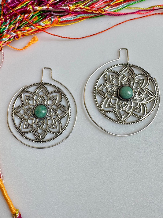 Boho-Ohrringe, silberfarben, Spirale, Amazonit