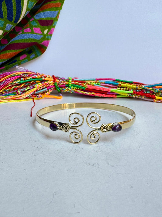 Bracciale braccio boho dorato viola