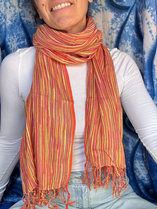 Pashmina sciarpa India multi righe arancione
