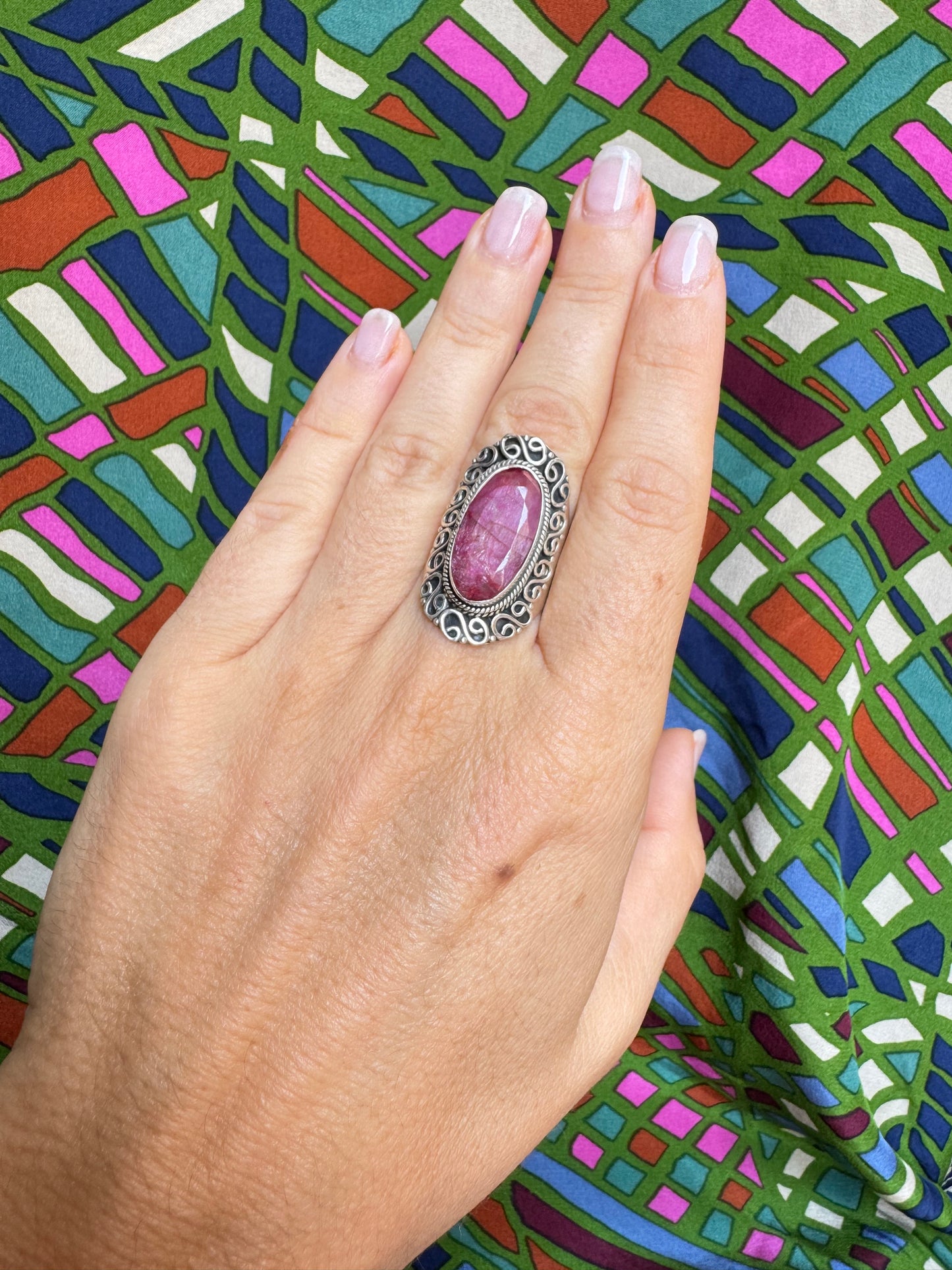 925 Silberring mit Rubinwurzel Größe 14/15 -X75