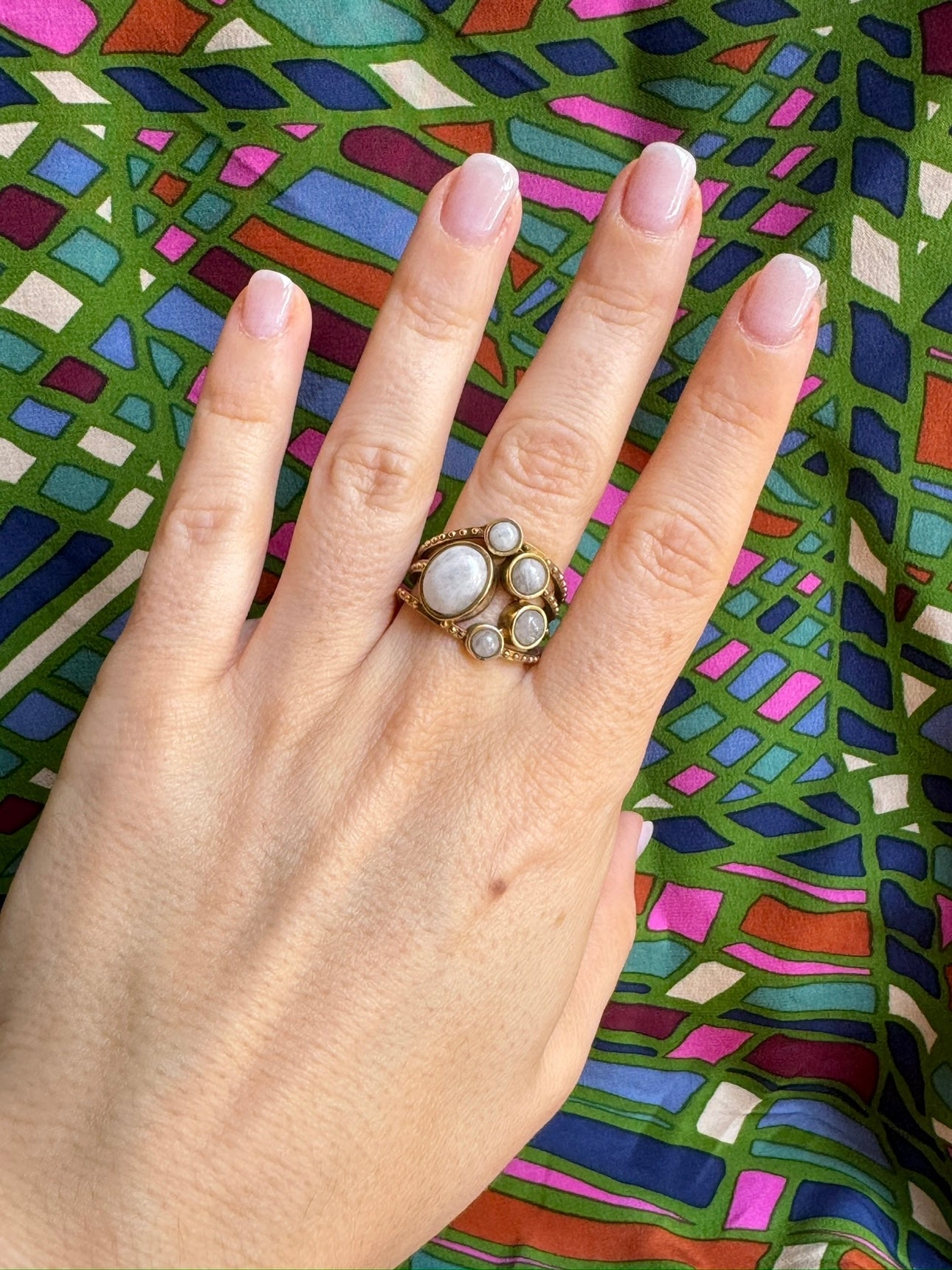 Boho silver moonstone ring