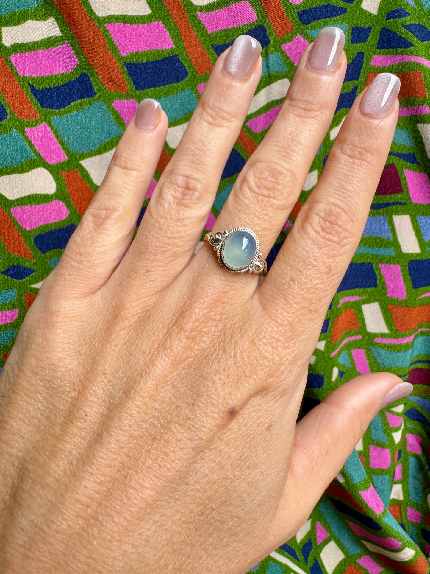 925 silver chalcedony ring size 16 - 9L