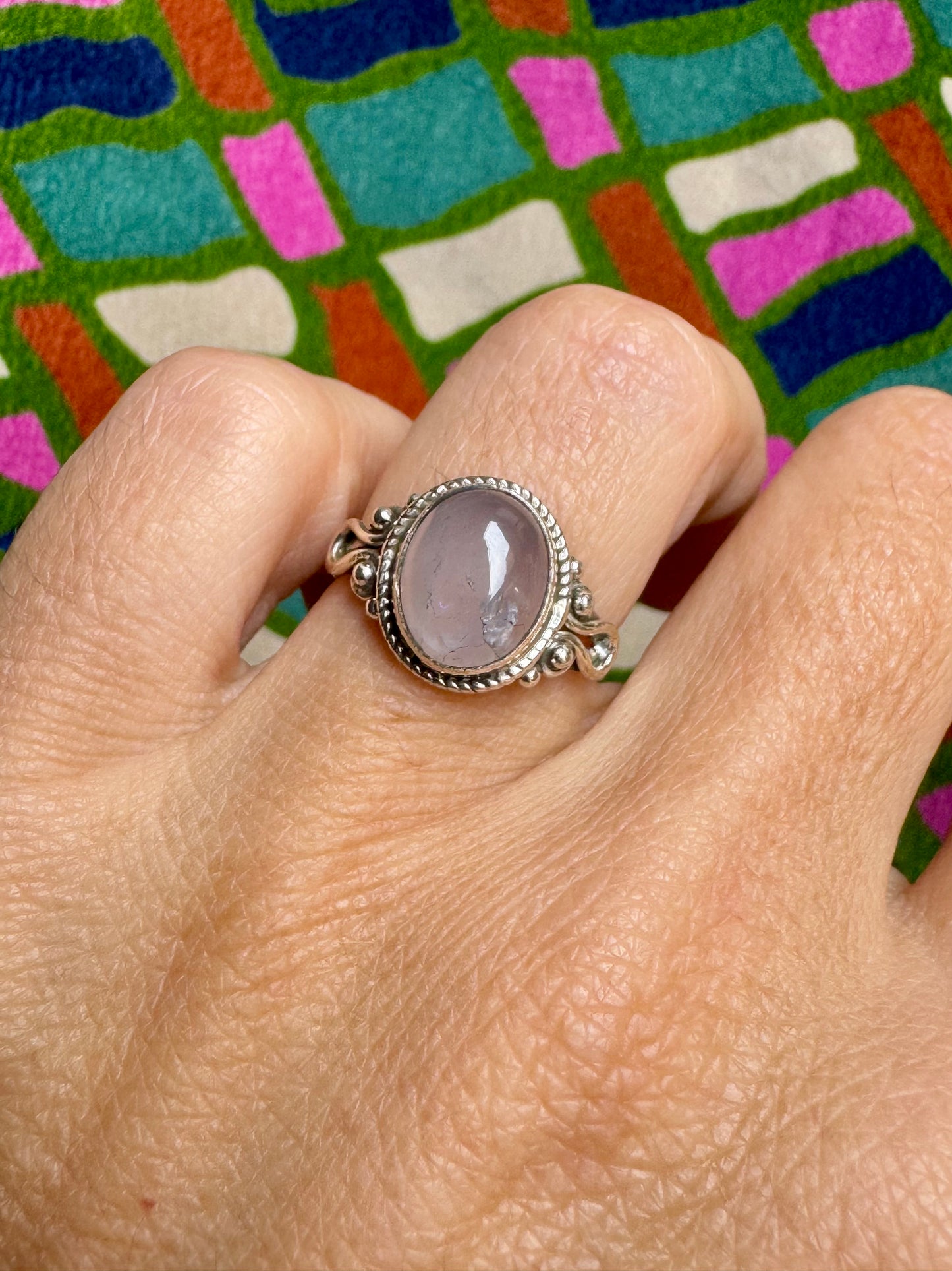 925 silver rose quartz ring size 13/14 - 1QR defective