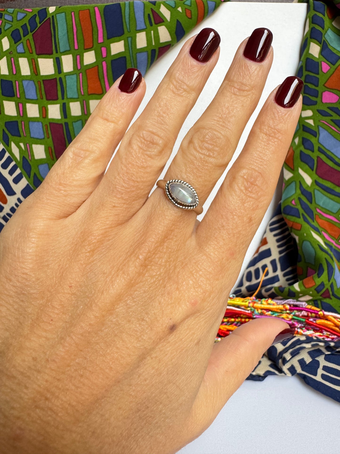 Anello argento 925 Pietra di luna arcobaleno misura 14 - 1AR