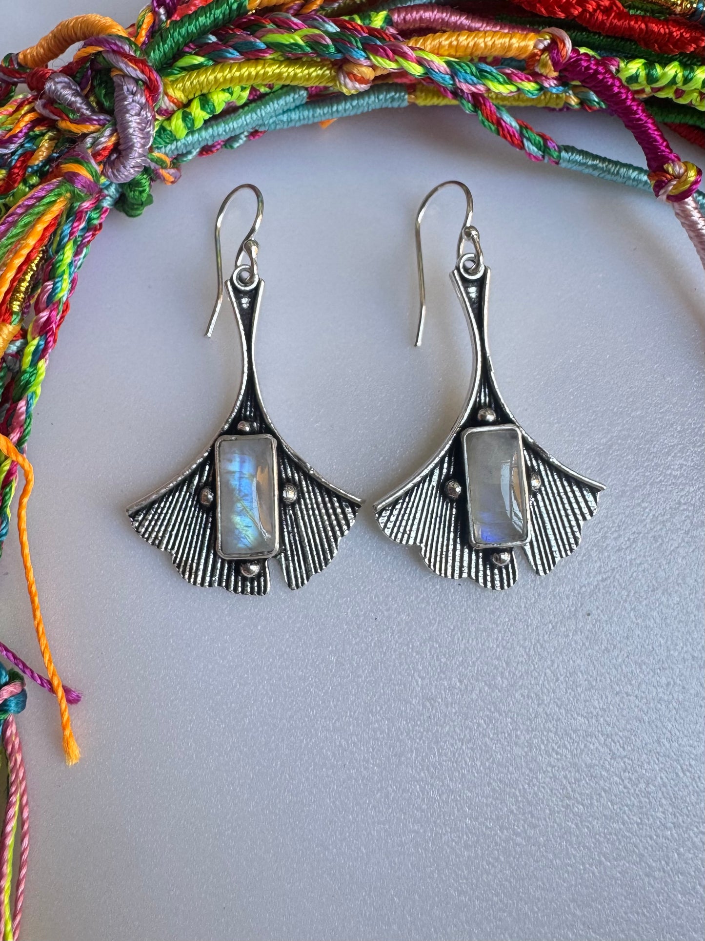 Silver moonstone boho earrings