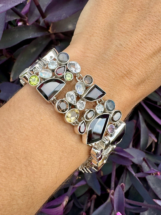 Granat-Armreif aus 925er Silber – Halbedelsteine