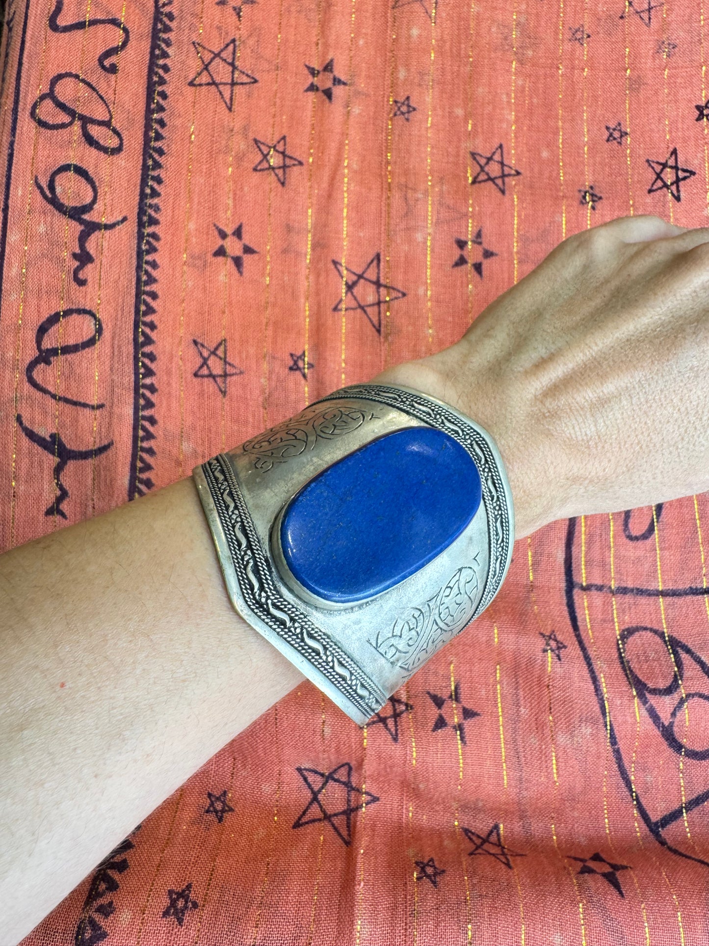 Antique vintage lapis lazuli open slave bracelet