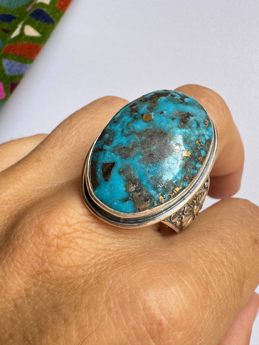 Anello argento 925 copper turquoise turchese misura 31 7V