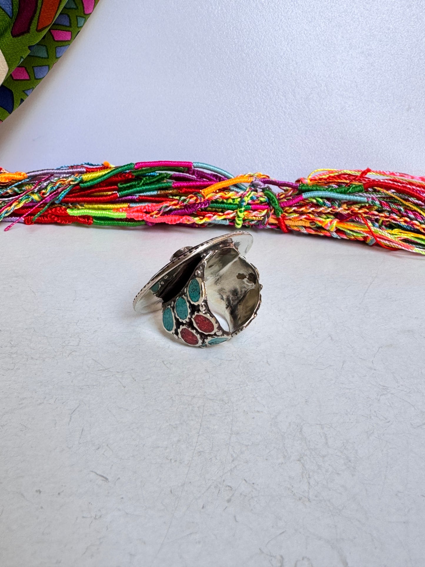 Anello nepalese mosaico vintage misura 22 regolabile