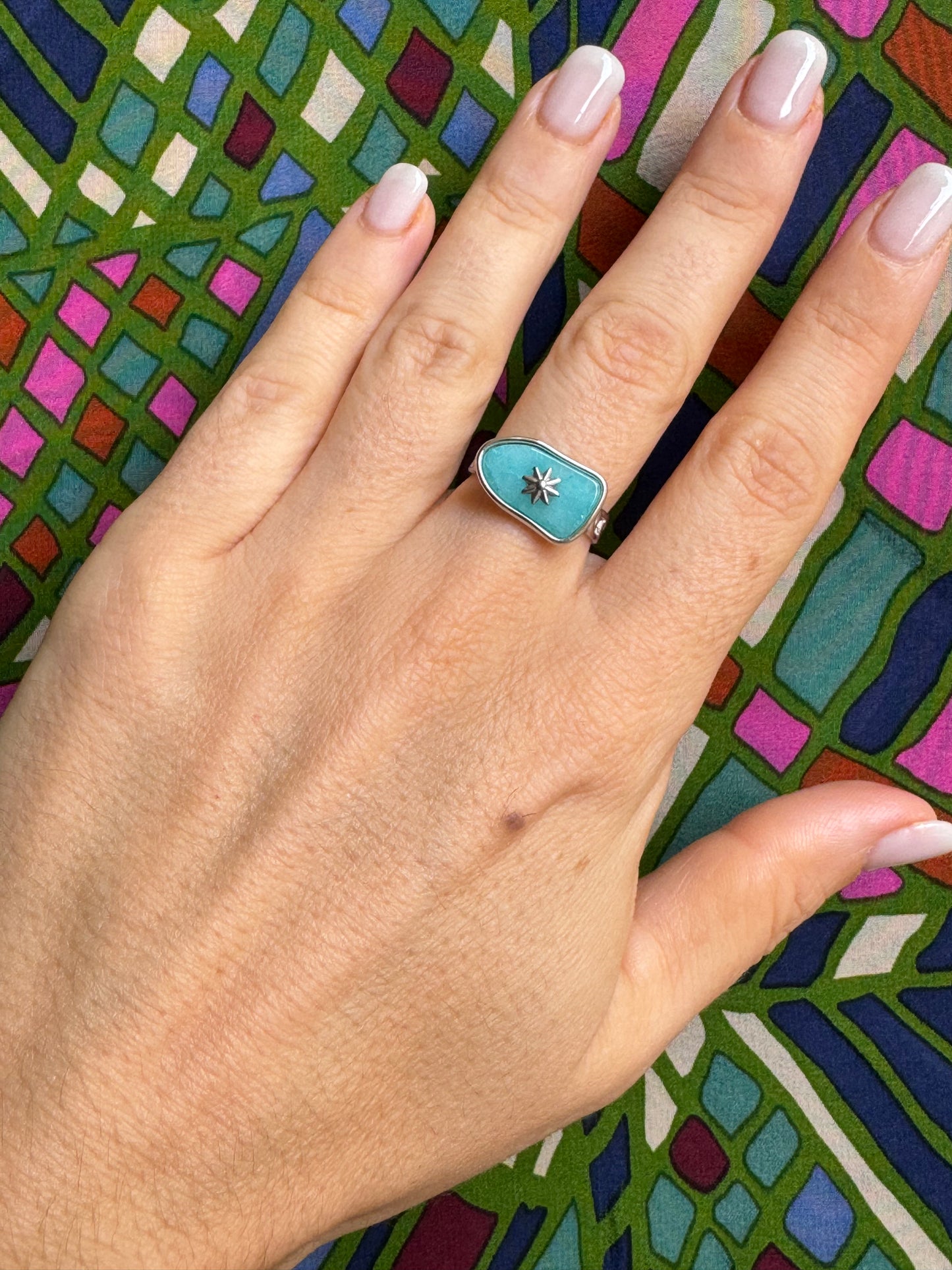 Sky blue steel ring