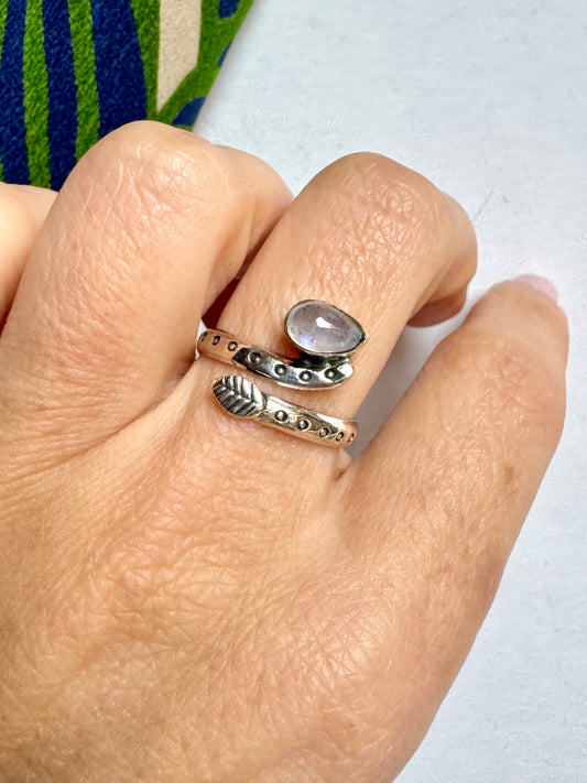 Anello argento 925 Pietra di luna arcobaleno regolabile misura 16 - 15SZ