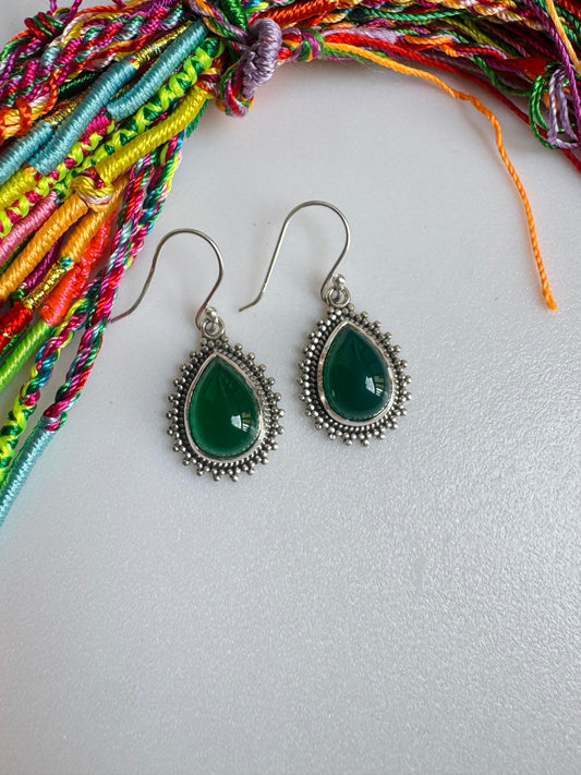925 silver earrings with green onyx R52