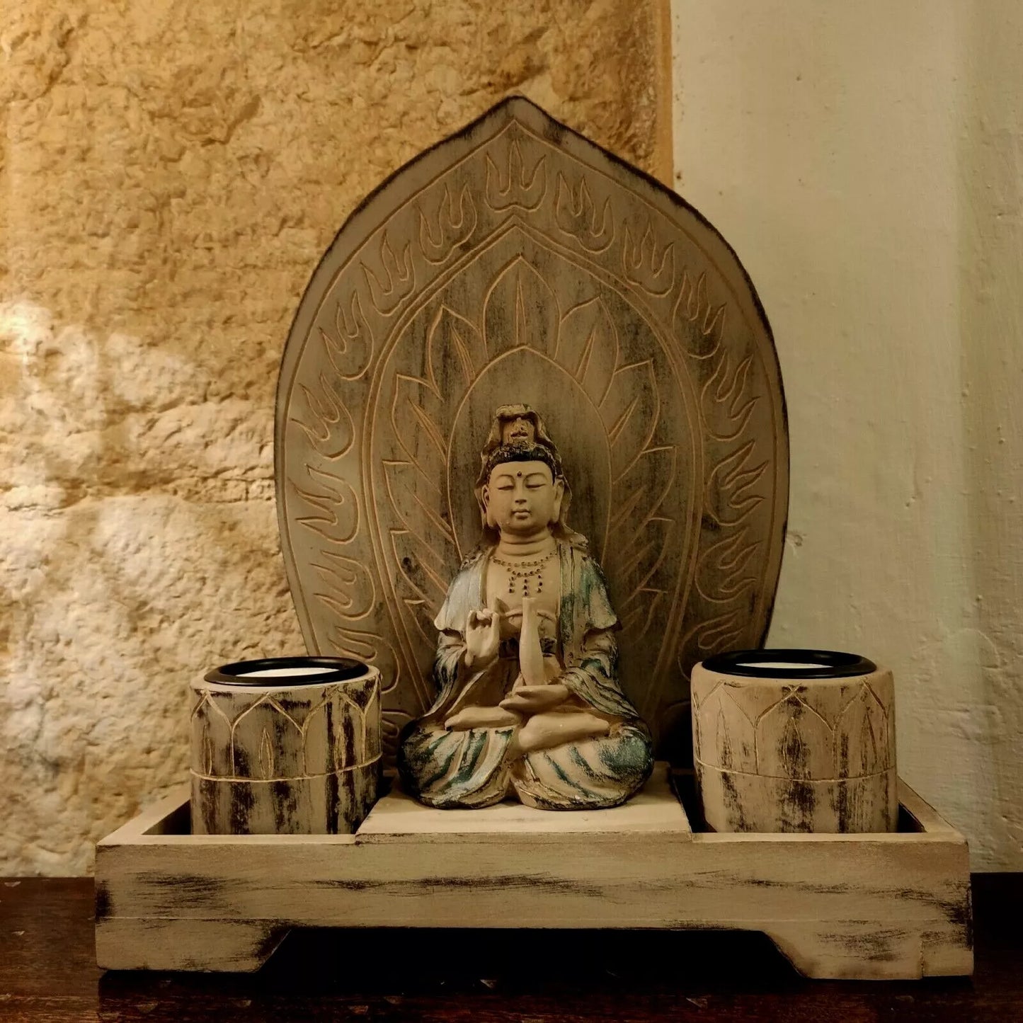 Temple altar zen garden with Buddha India