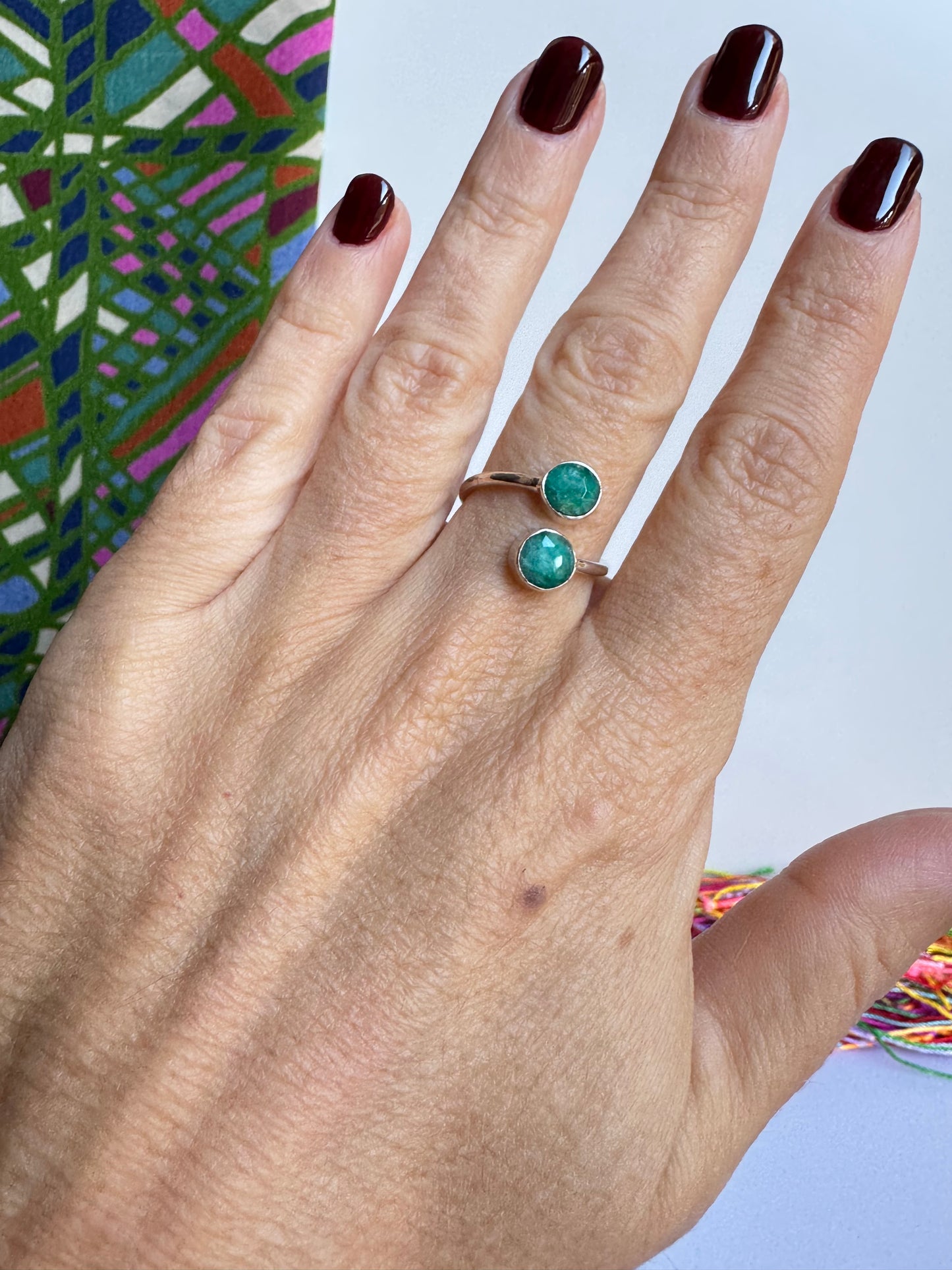 Anello argento 925 radice di smeraldo regolabile misura 16 M10