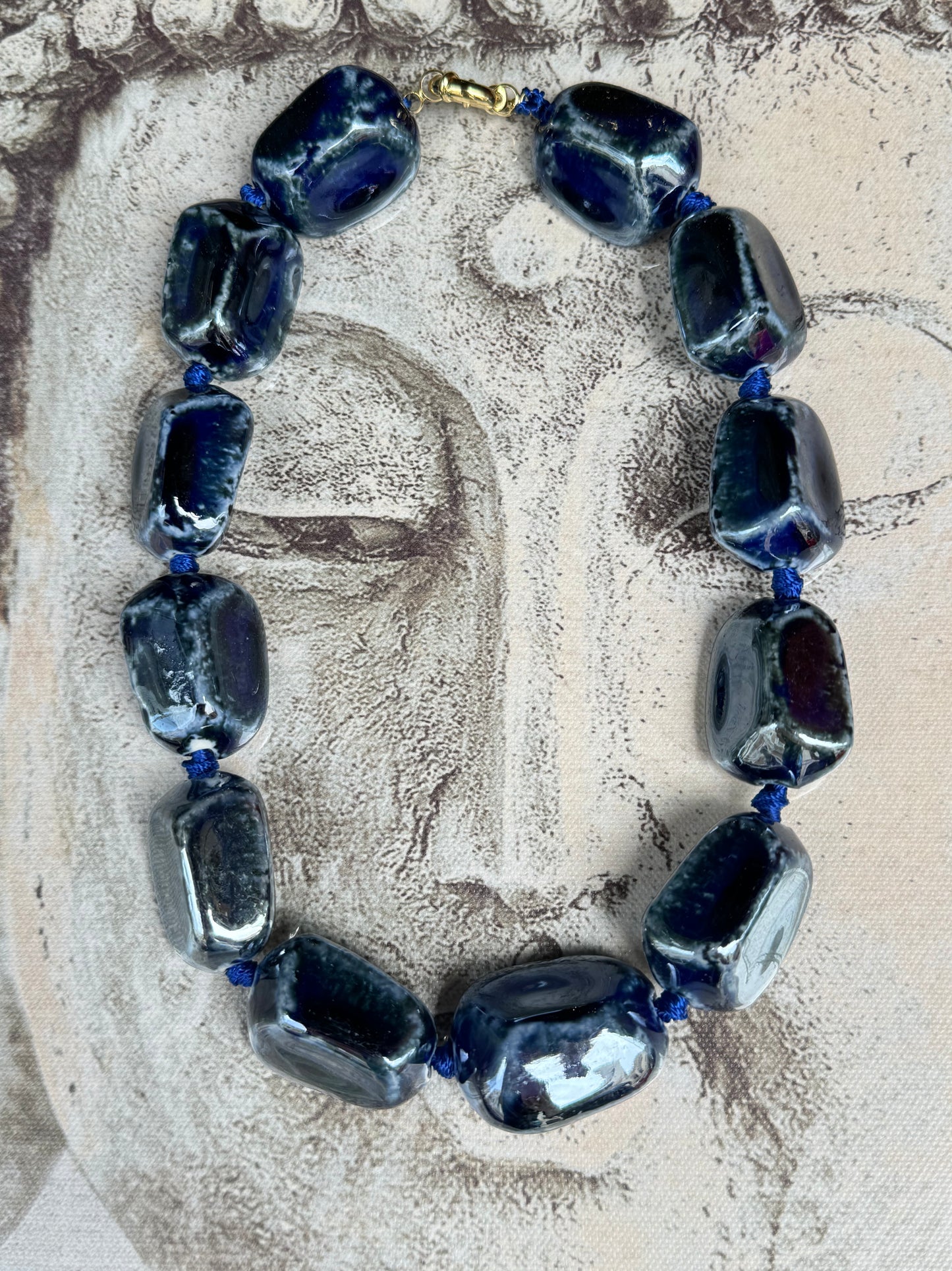 Blue ceramic choker necklace