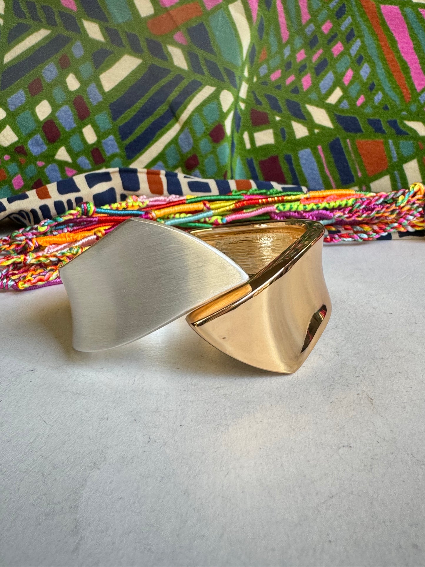 Satin gold and silver combo bangle bracelet