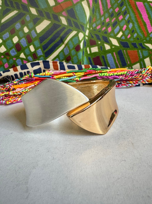 Satin gold and silver combo bangle bracelet