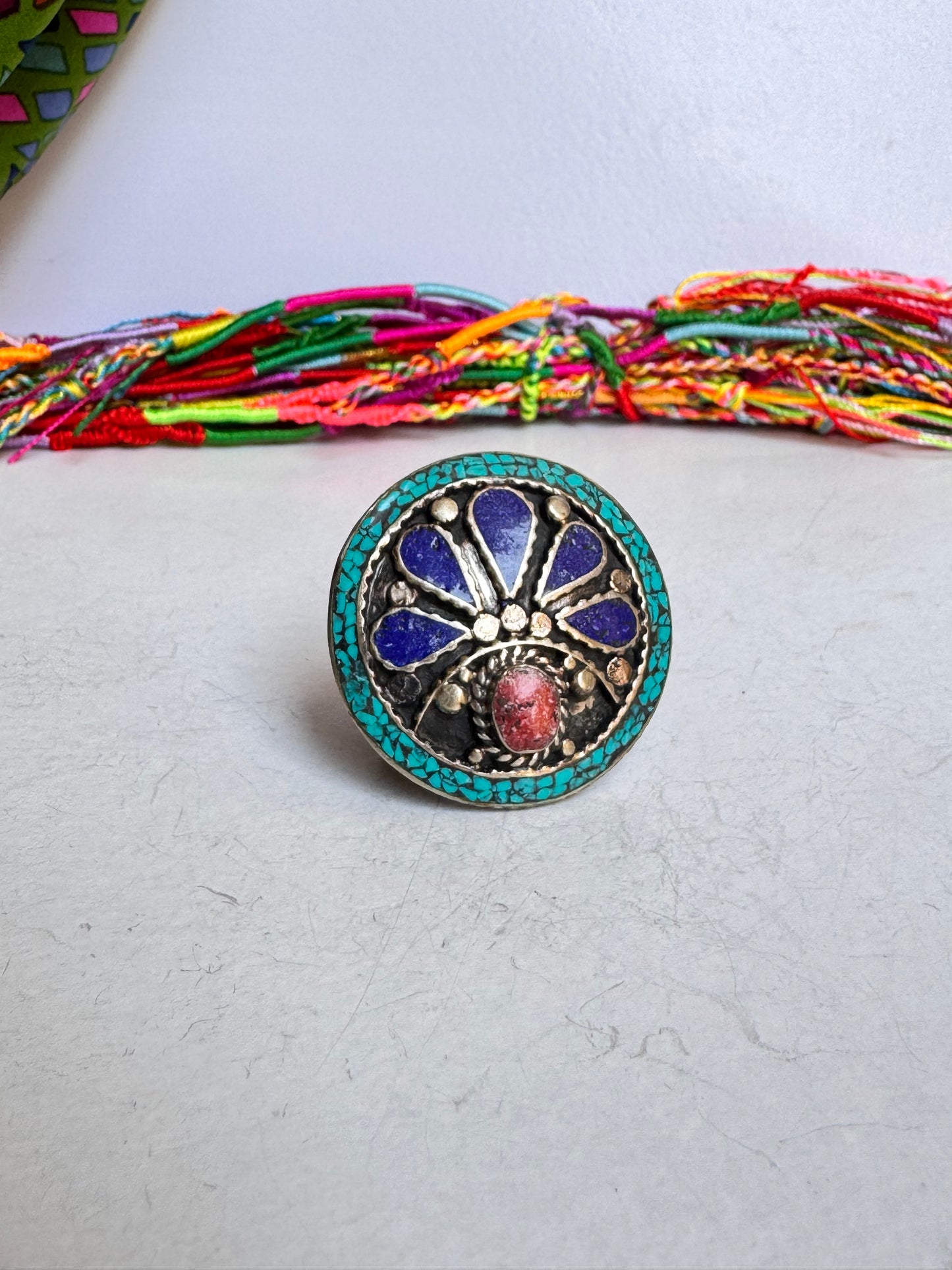 Anello nepalese mosaico vintage misura 21/22 regolabile