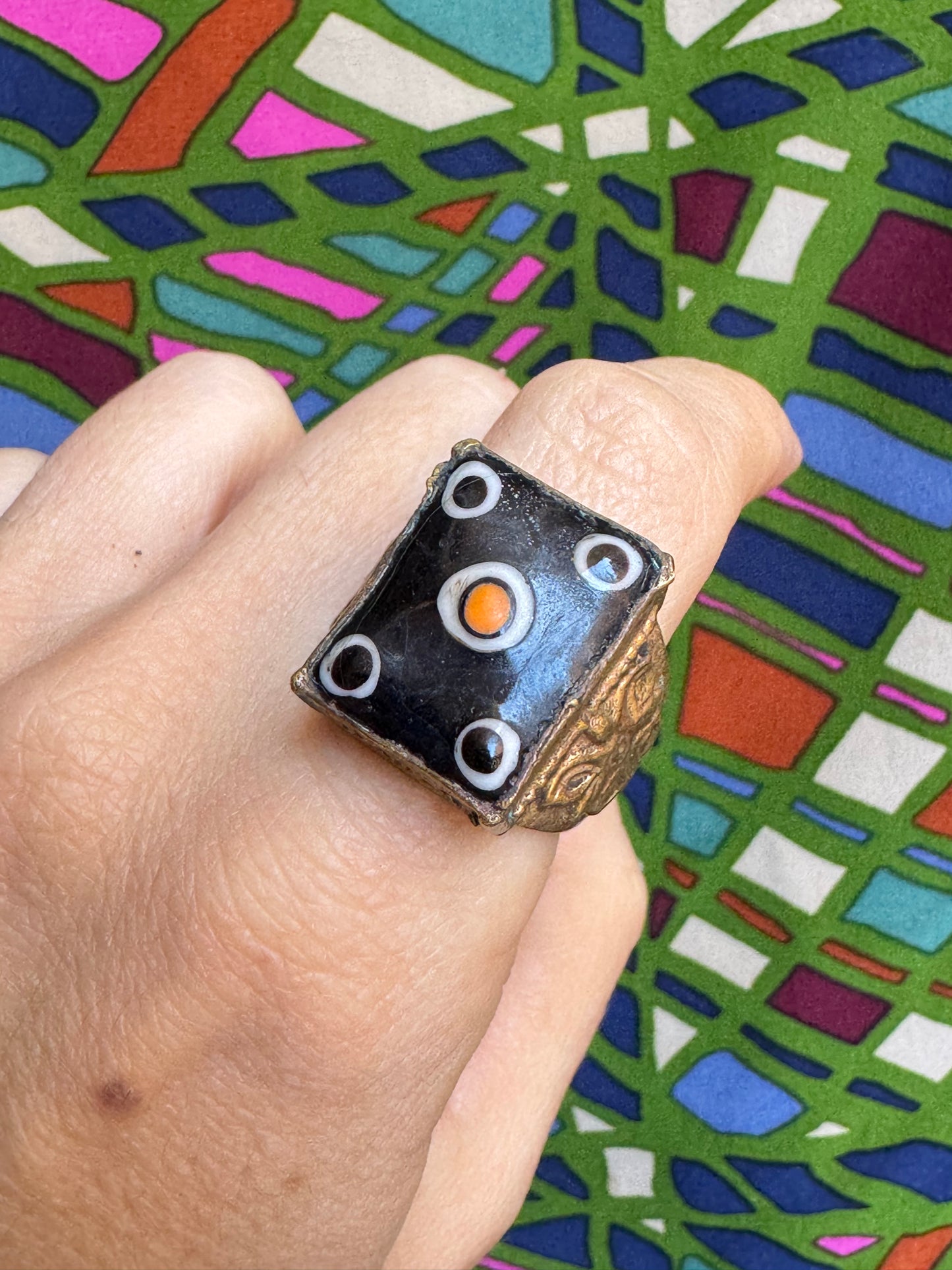 Antique Vintage Painted Ceramic Ring