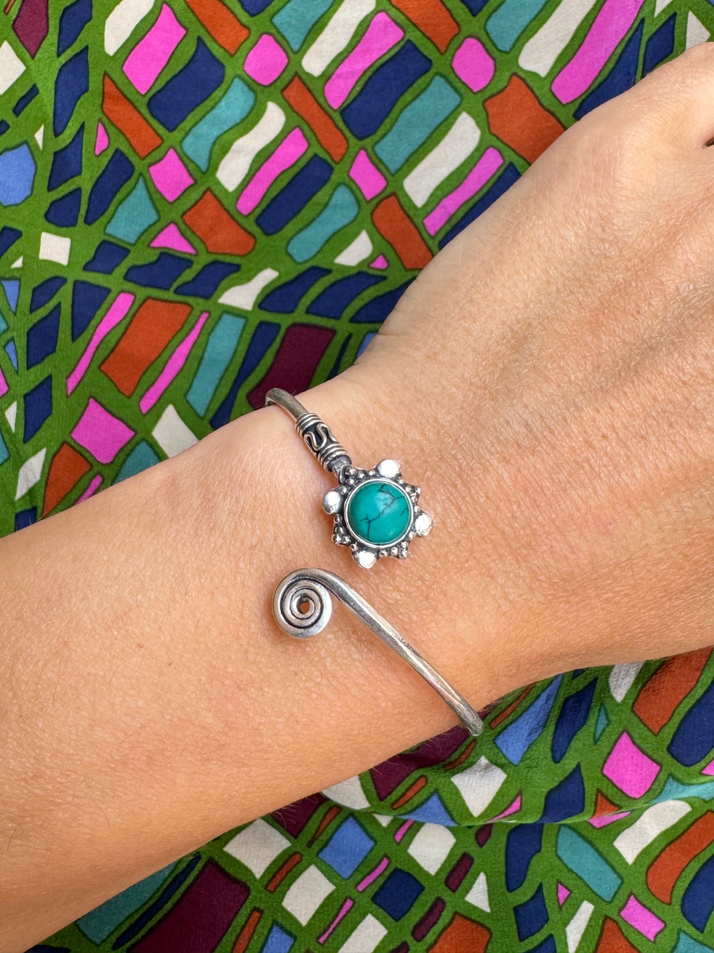 Turquoise silver boho bracelet