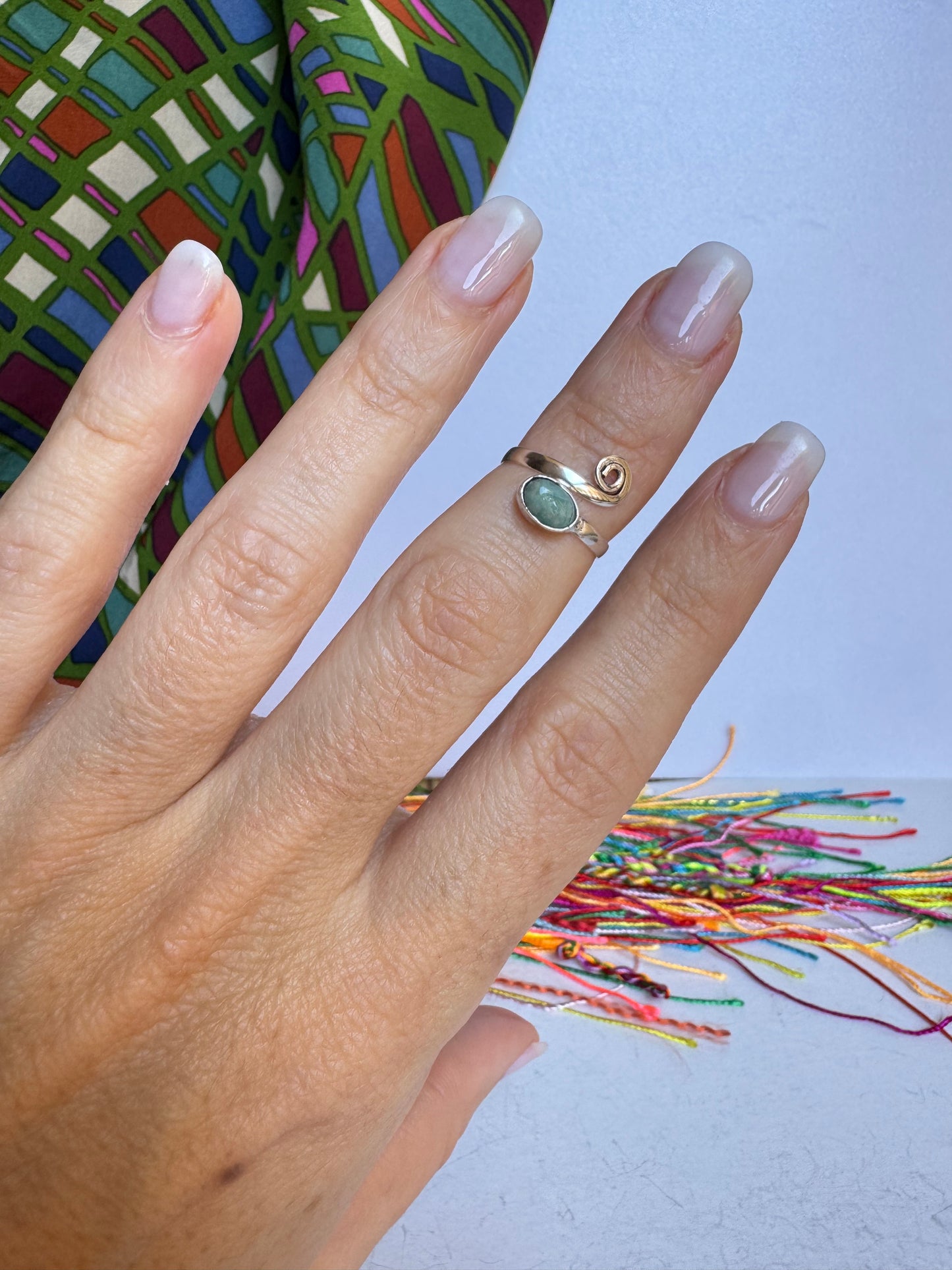 Anello boho argentato amazzonite