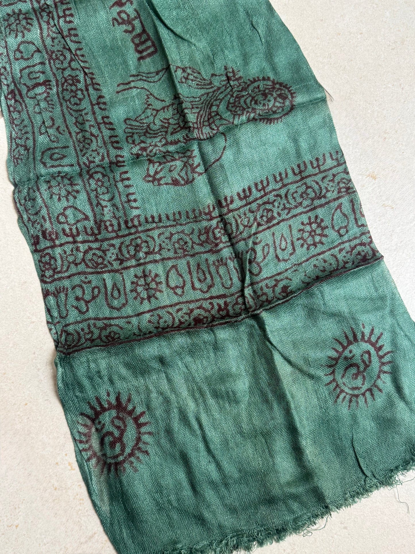 Pashmina sciarpa India verde ohm e Shiva