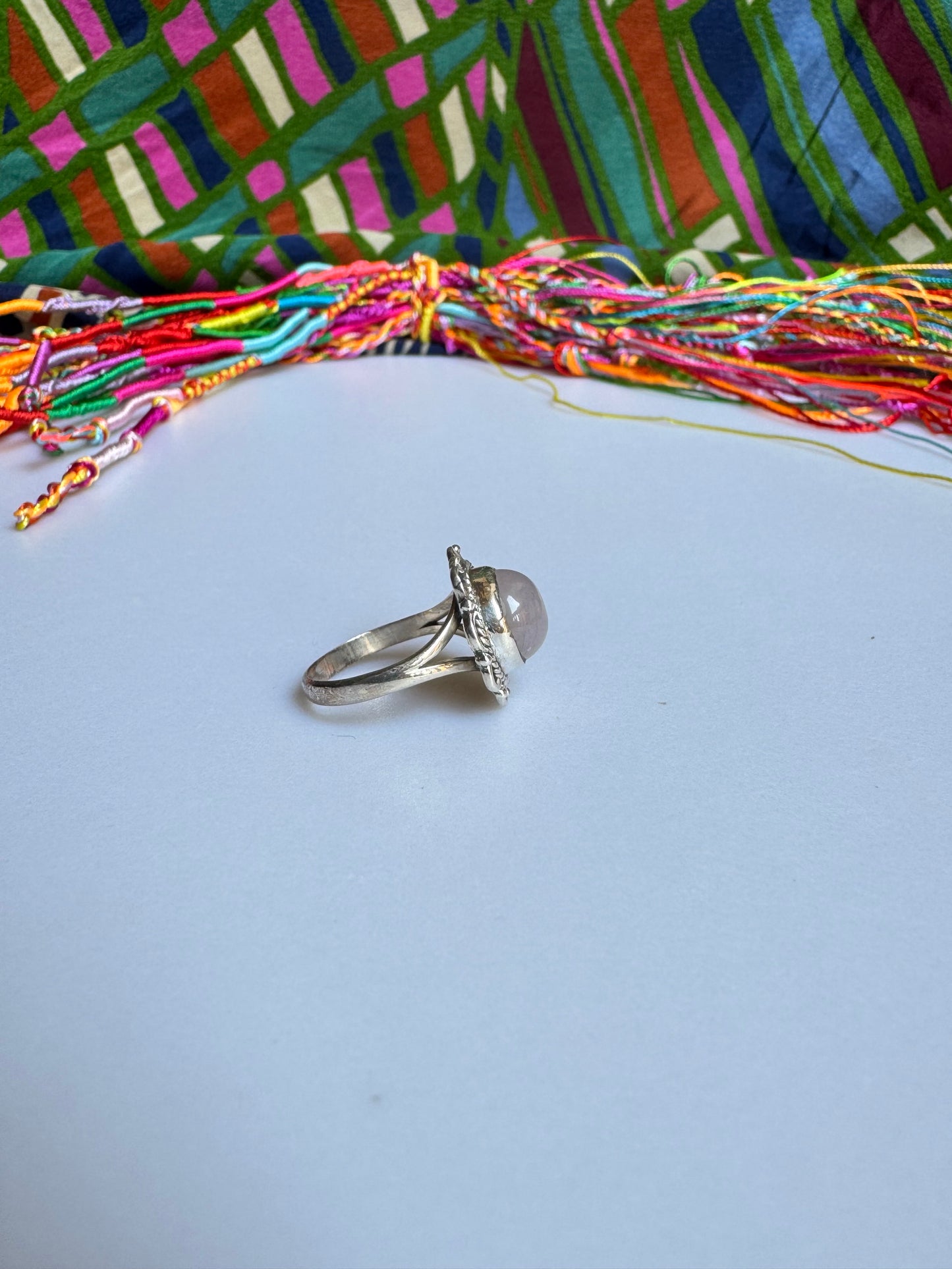 925 Silberring mit Rosenquarz, Größe 14 - X62