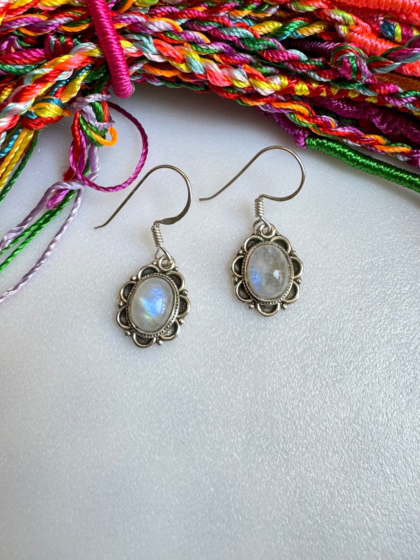 Rainbow moonstone 925 silver earrings