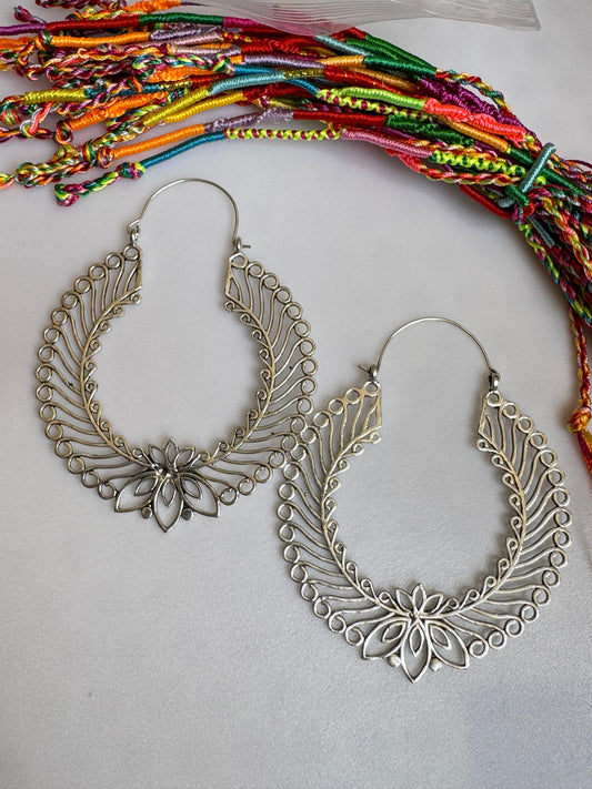 Boho silver giant circle earrings