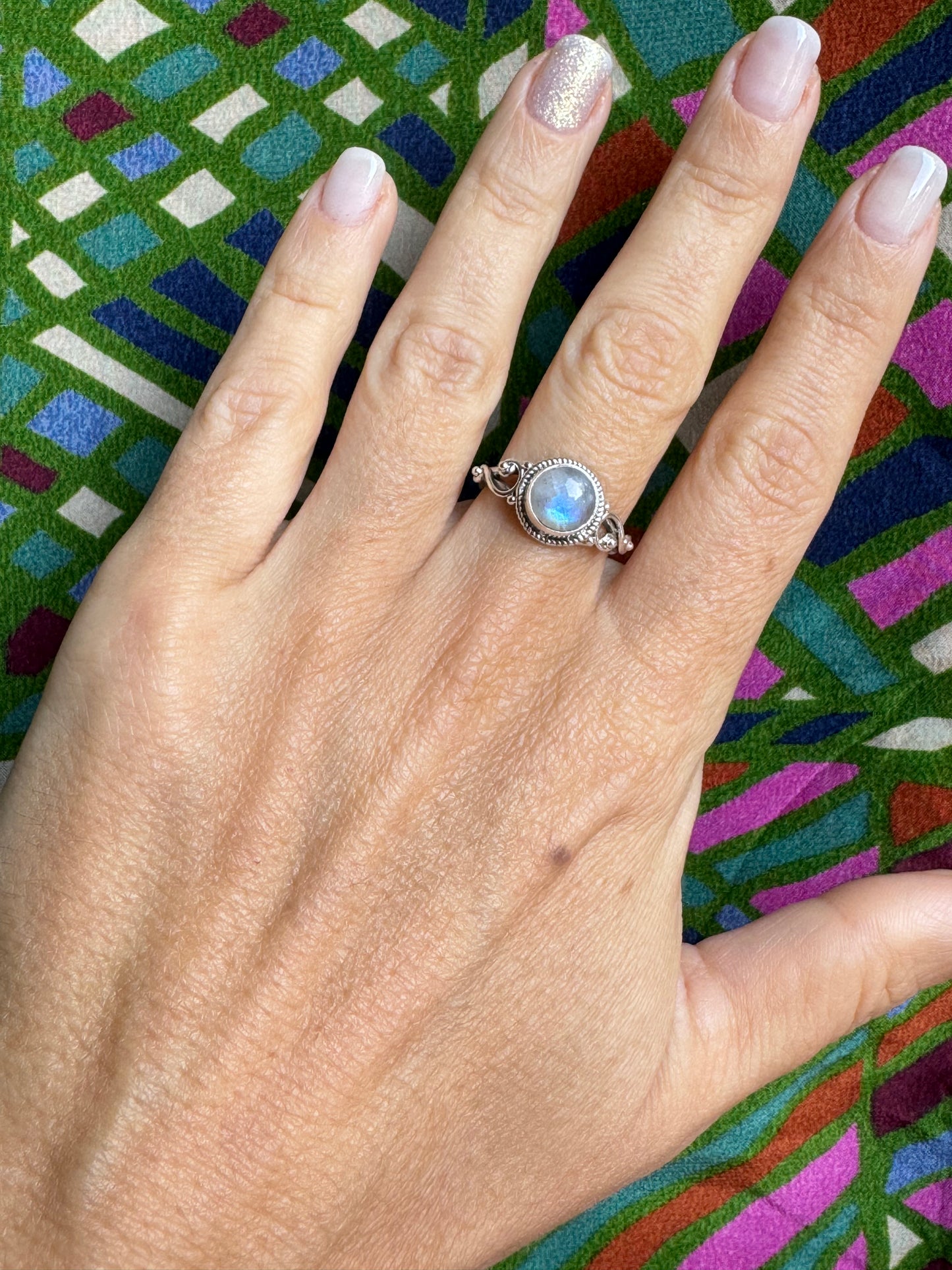 Ring silver925 Rainbow moonstone E69