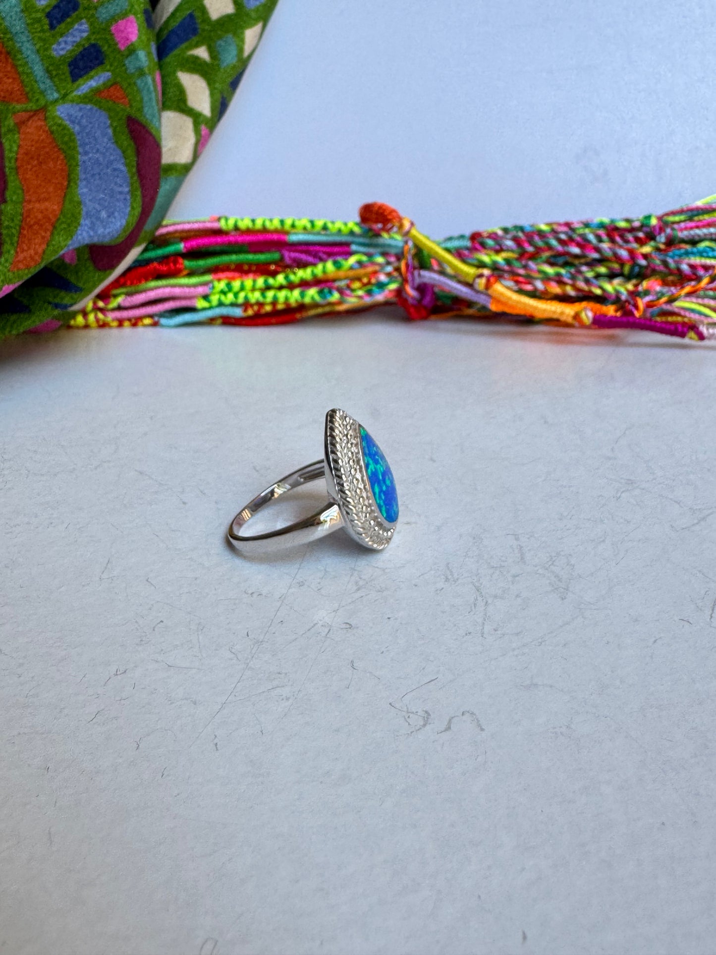Anello argento 925 opale blu misura 16 - 6OP
