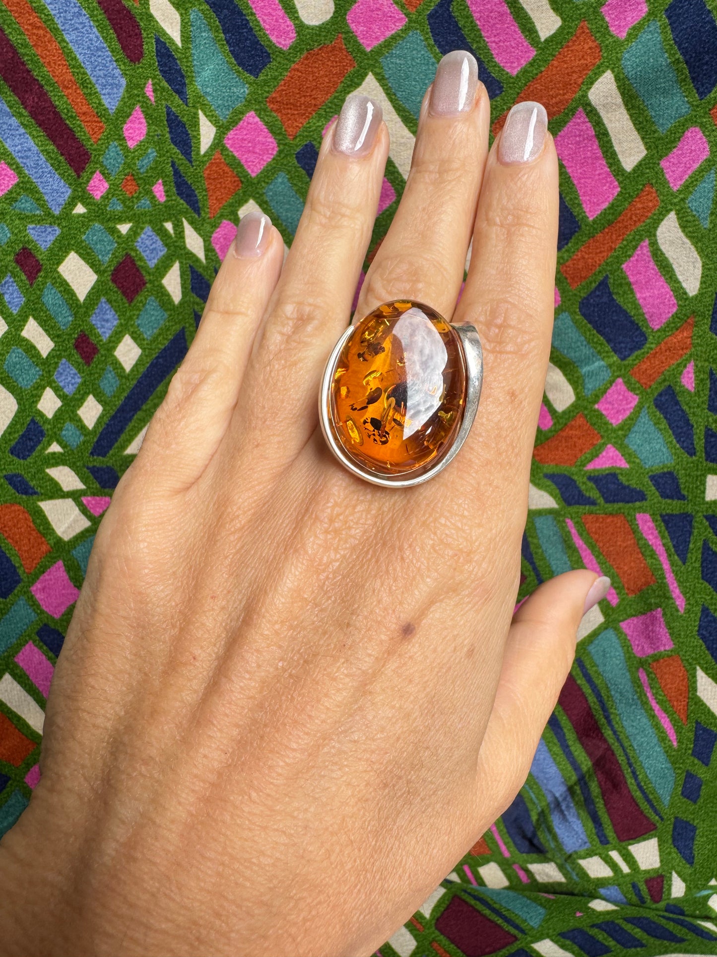 925 silver amber ring size 18 adjustable 57A