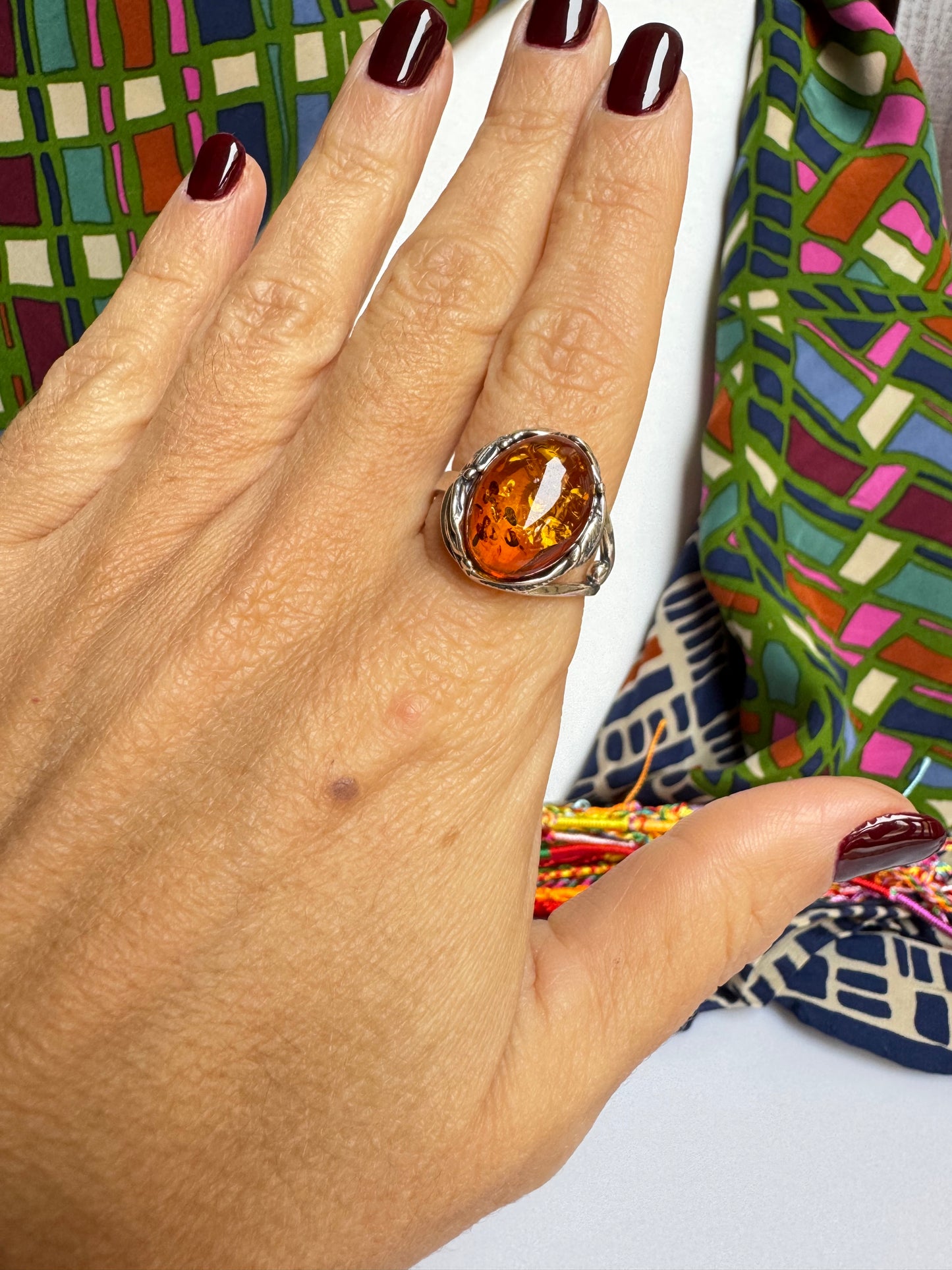 Anello argento 925 ambra misura 19 regolabile 14AMB