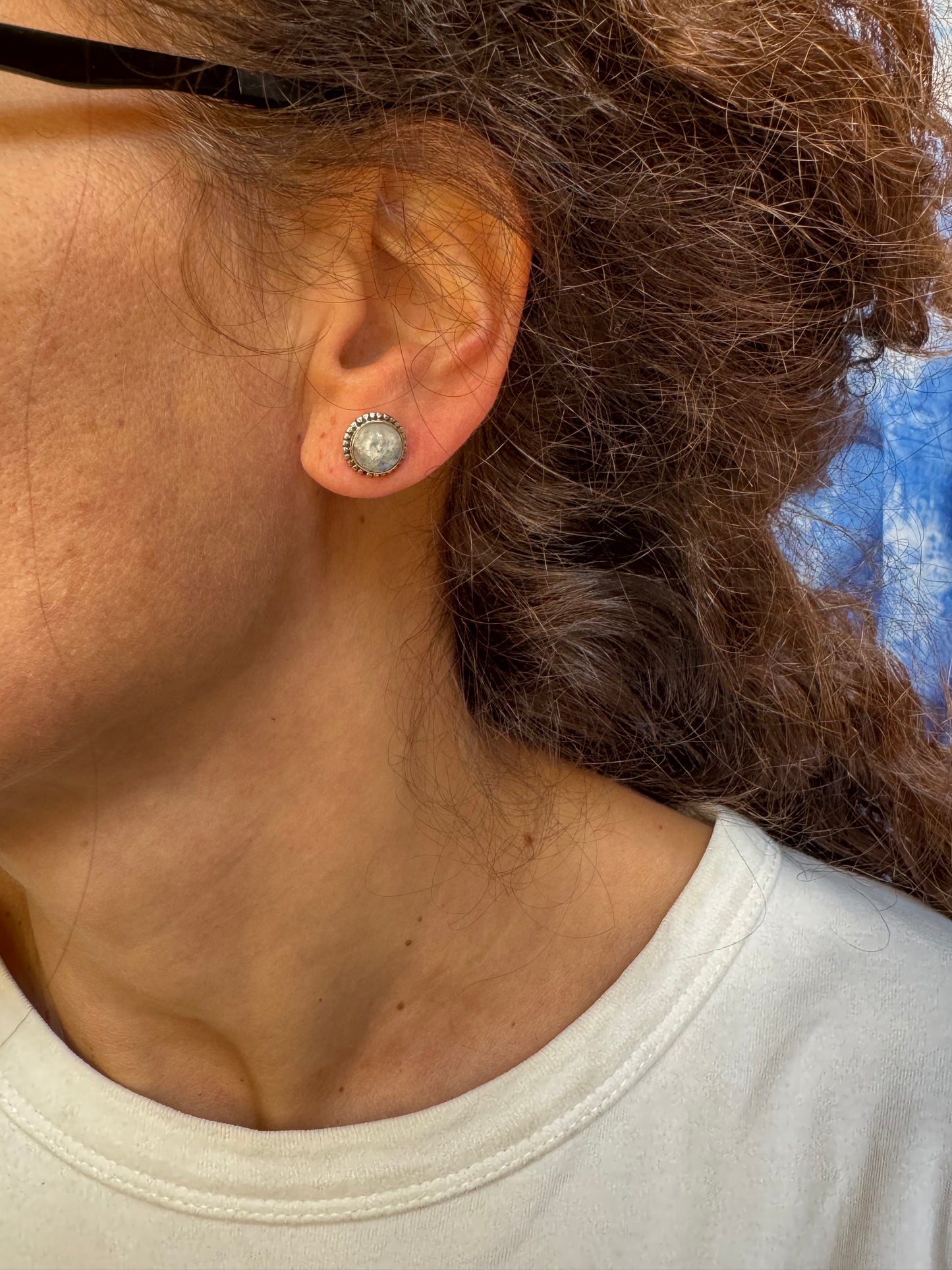 925 silver rainbow moonstone stud earrings