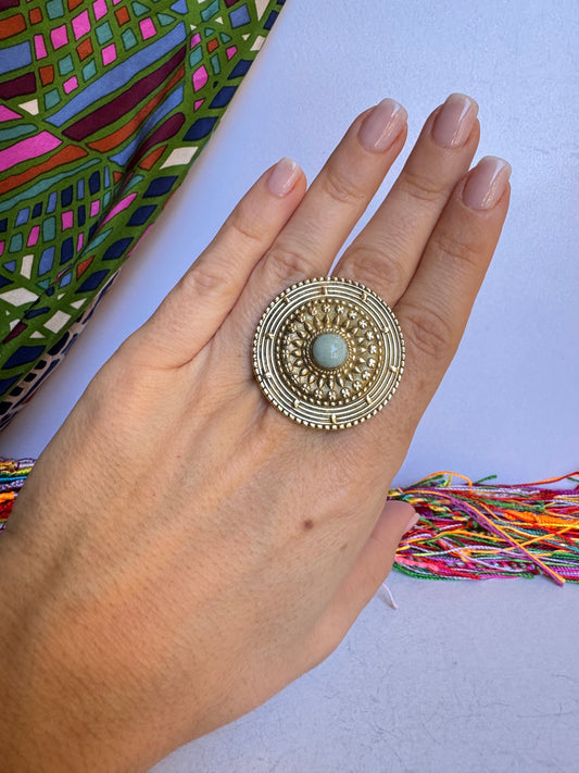 Anello boho dorato larimar regolabile