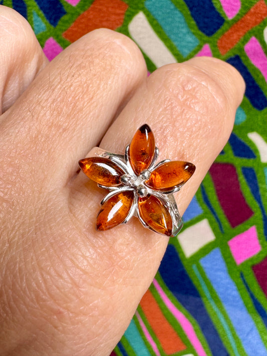 925 silver amber ring size 22 49A