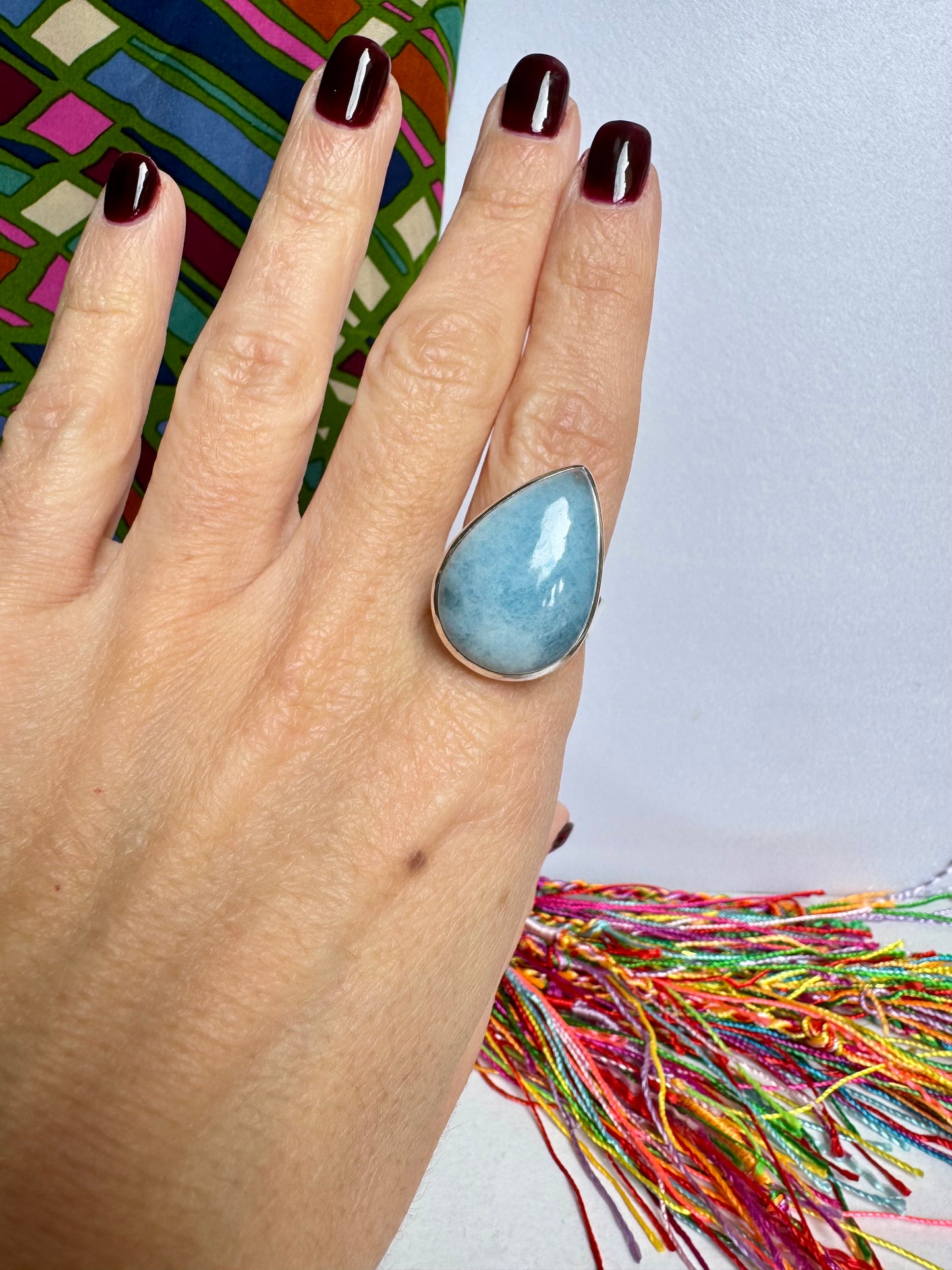 925 silver larimar ring adjustable size 18 - 15K