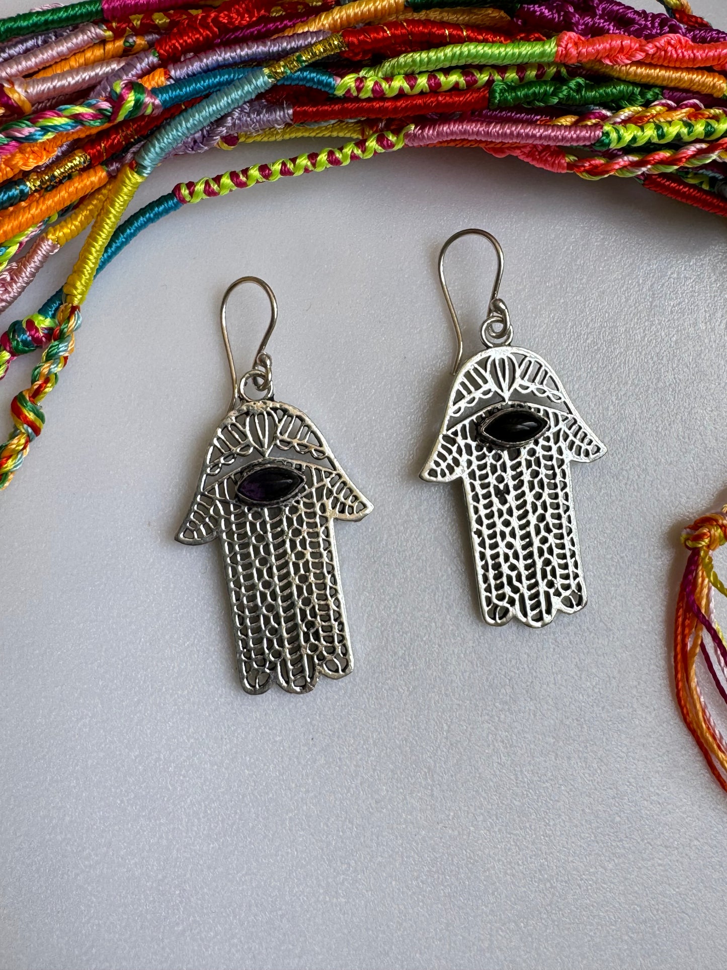 Purple silver boho earrings