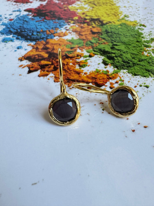 Blueberry mini round stone earrings