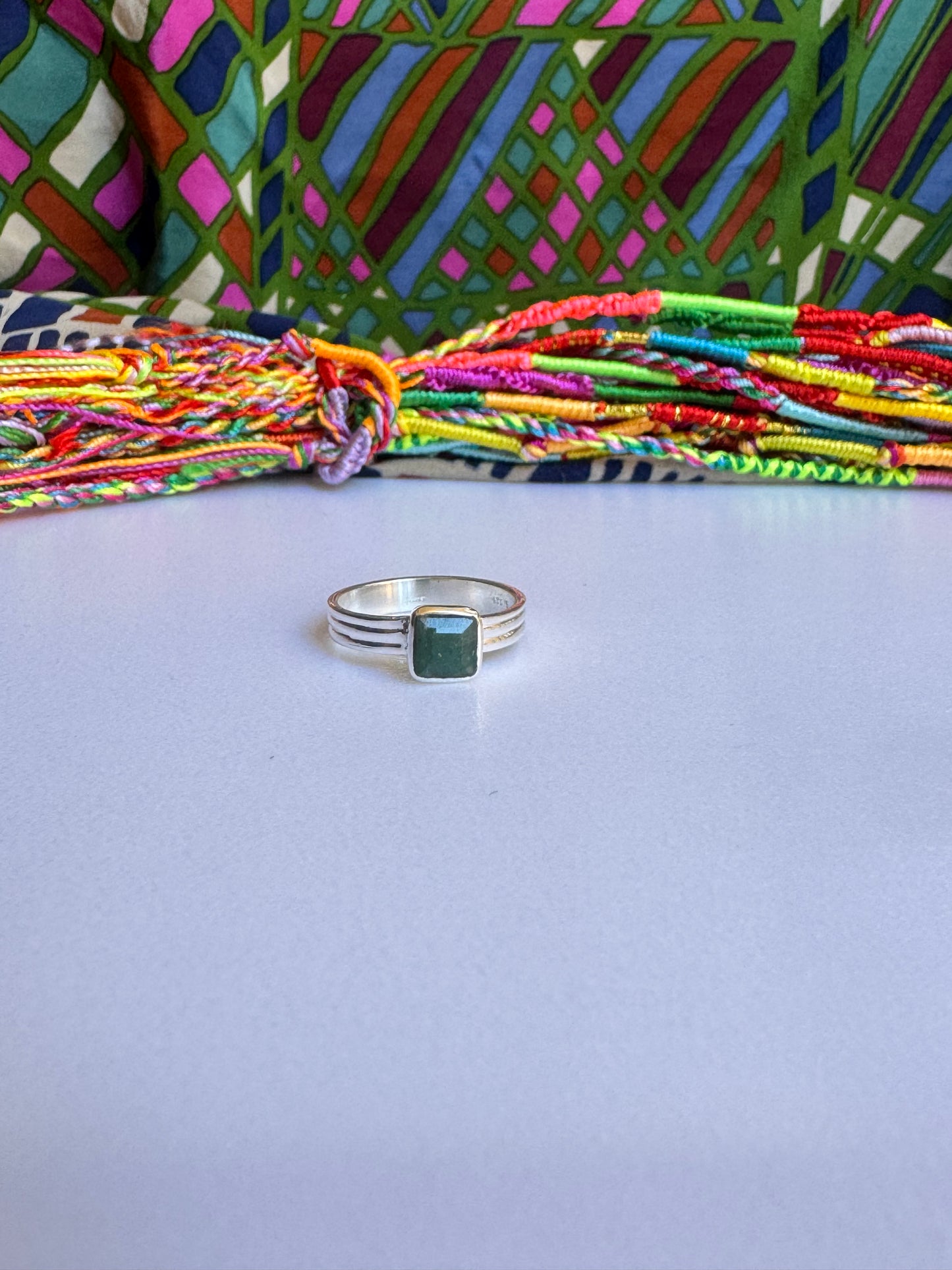 925 silver ring with green aventurine, size 20/21 - G55