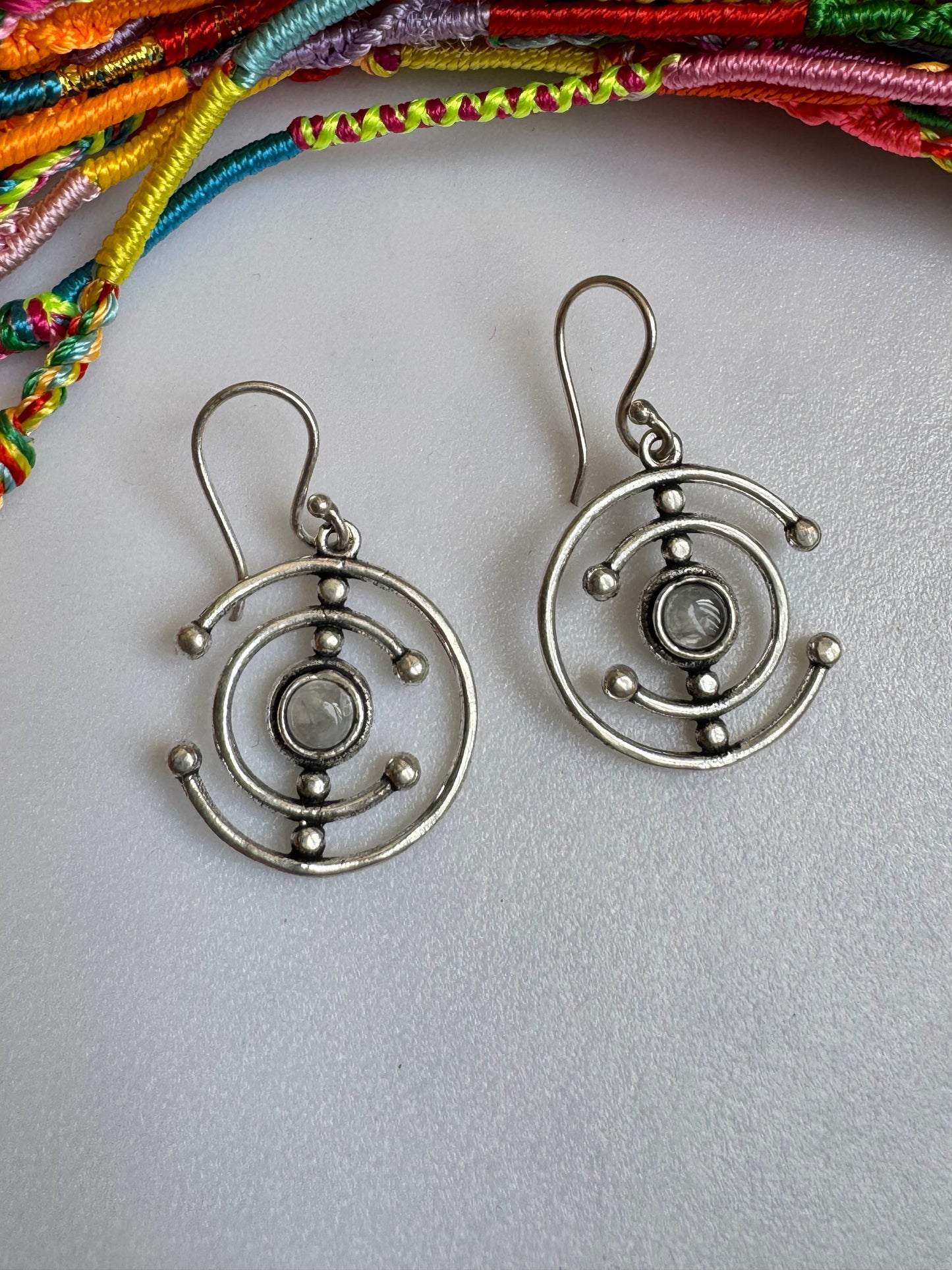 Silver moonstone boho earrings